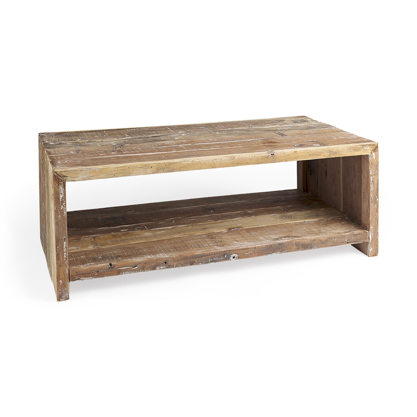 48" Natural Solid Wood Coffee Table With Shelf