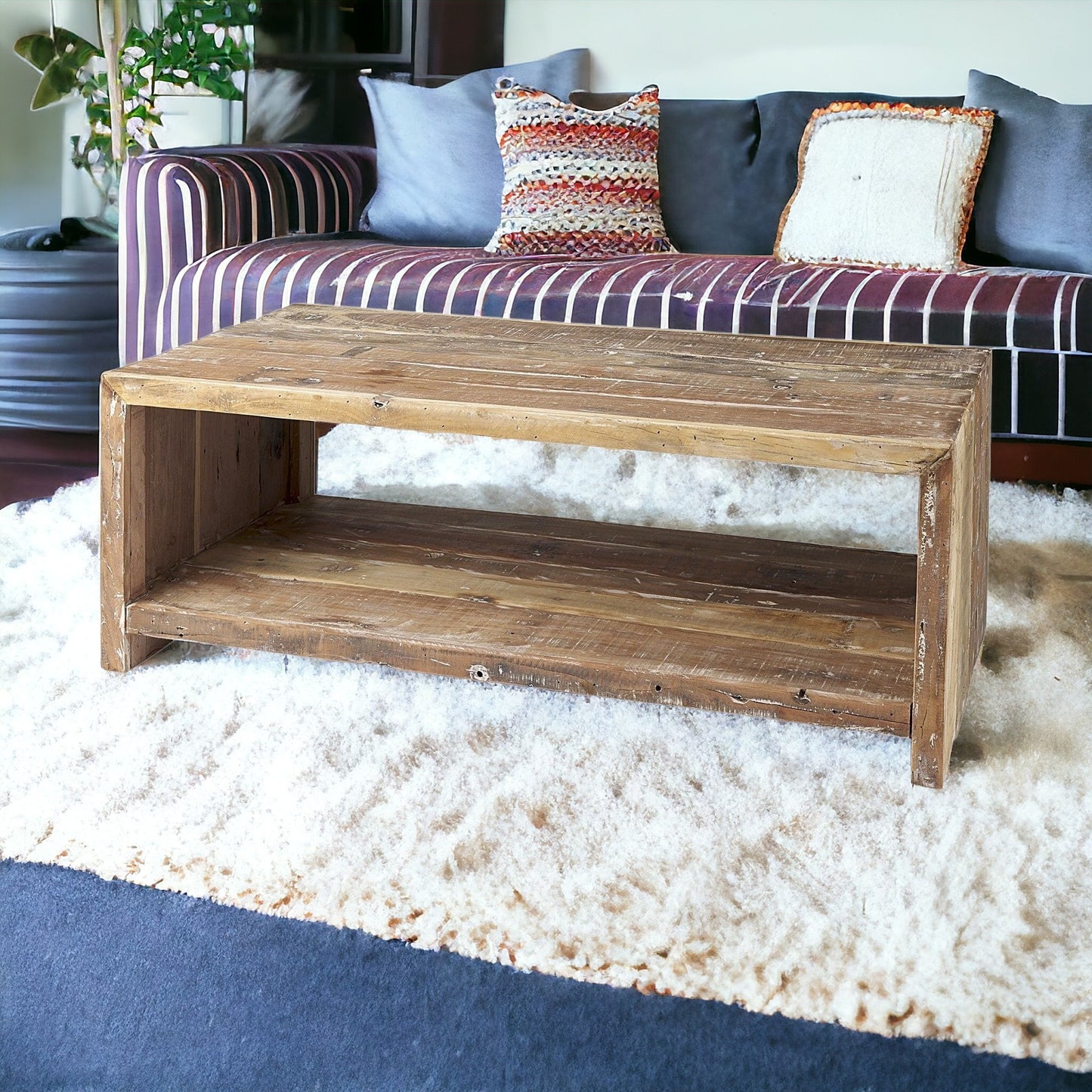 48" Natural Solid Wood Coffee Table With Shelf