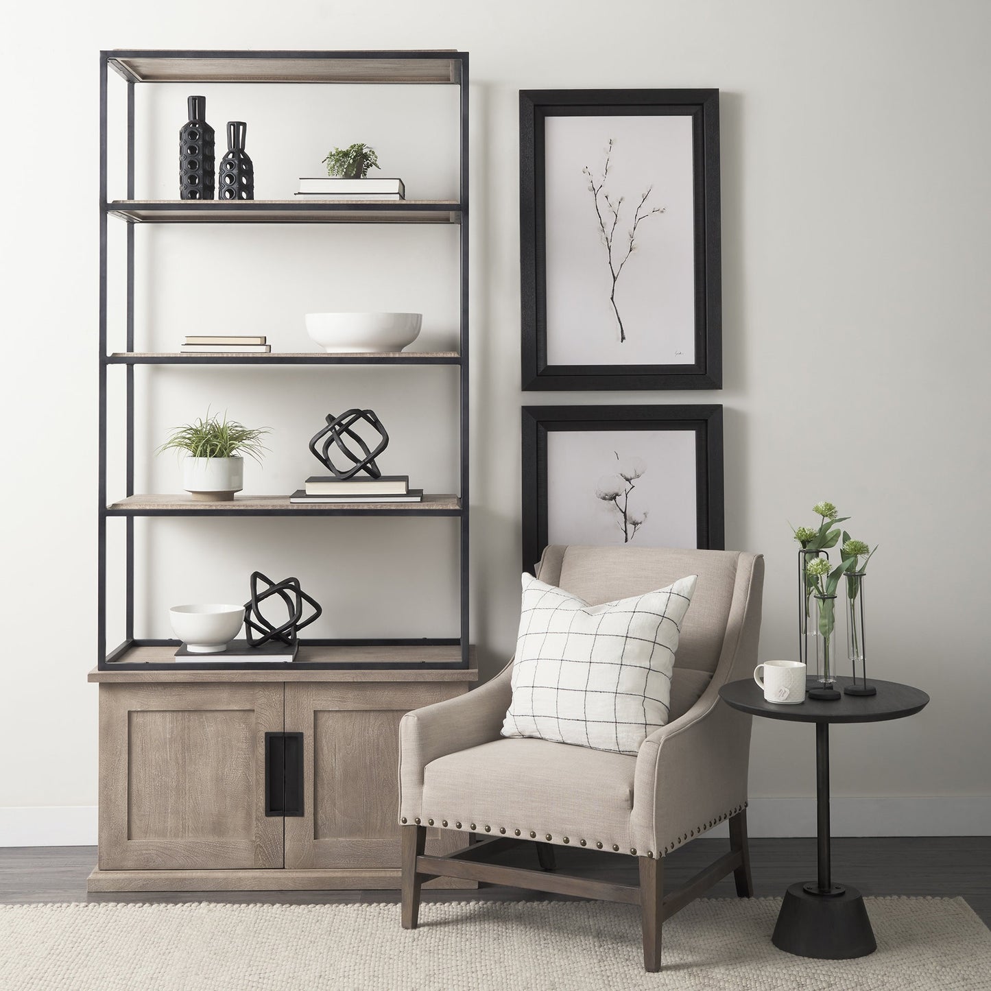 Dark Stain Pedestal Table With Black Detailing