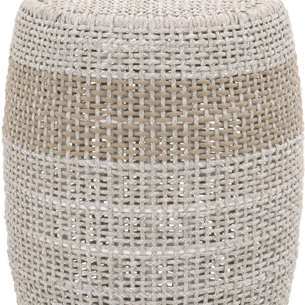 17" Taupe and White Woven Indoor or Outdoor End Table
