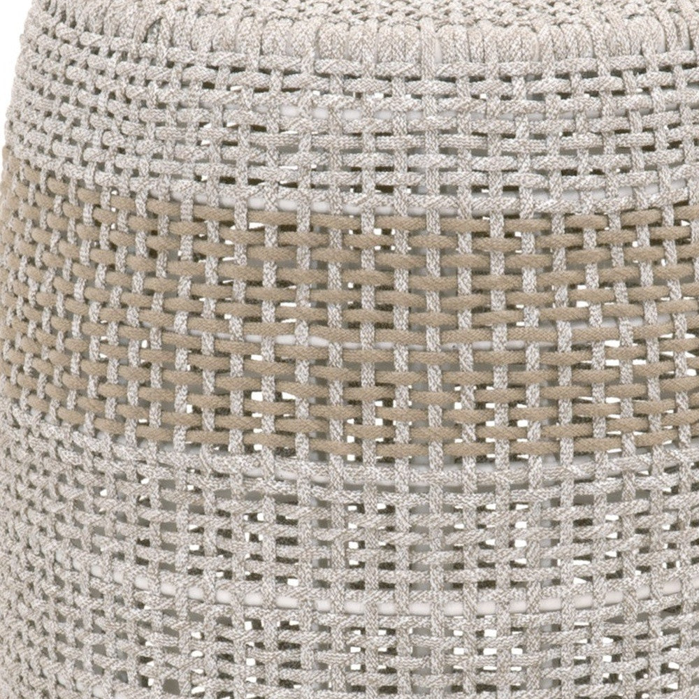 17" Taupe and White Woven Indoor or Outdoor End Table