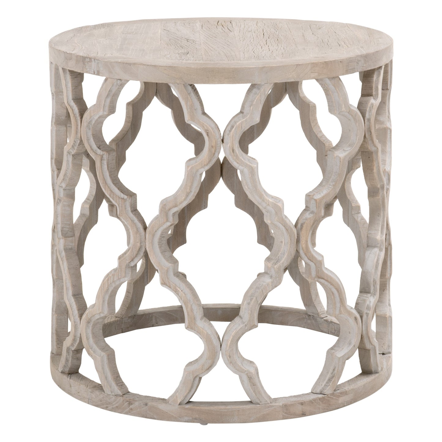24" Smoke Gray Solid Wood Quatrefoil Round End Table
