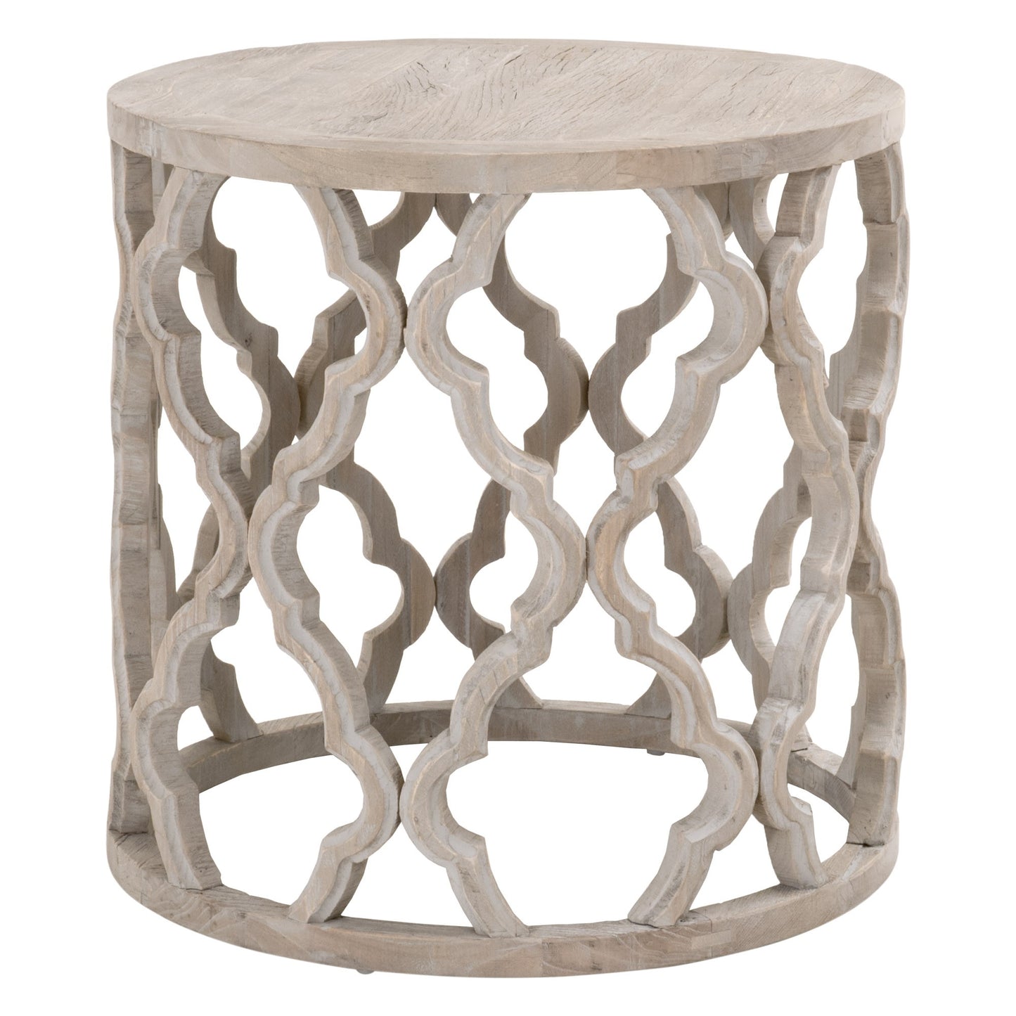 24" Smoke Gray Solid Wood Quatrefoil Round End Table