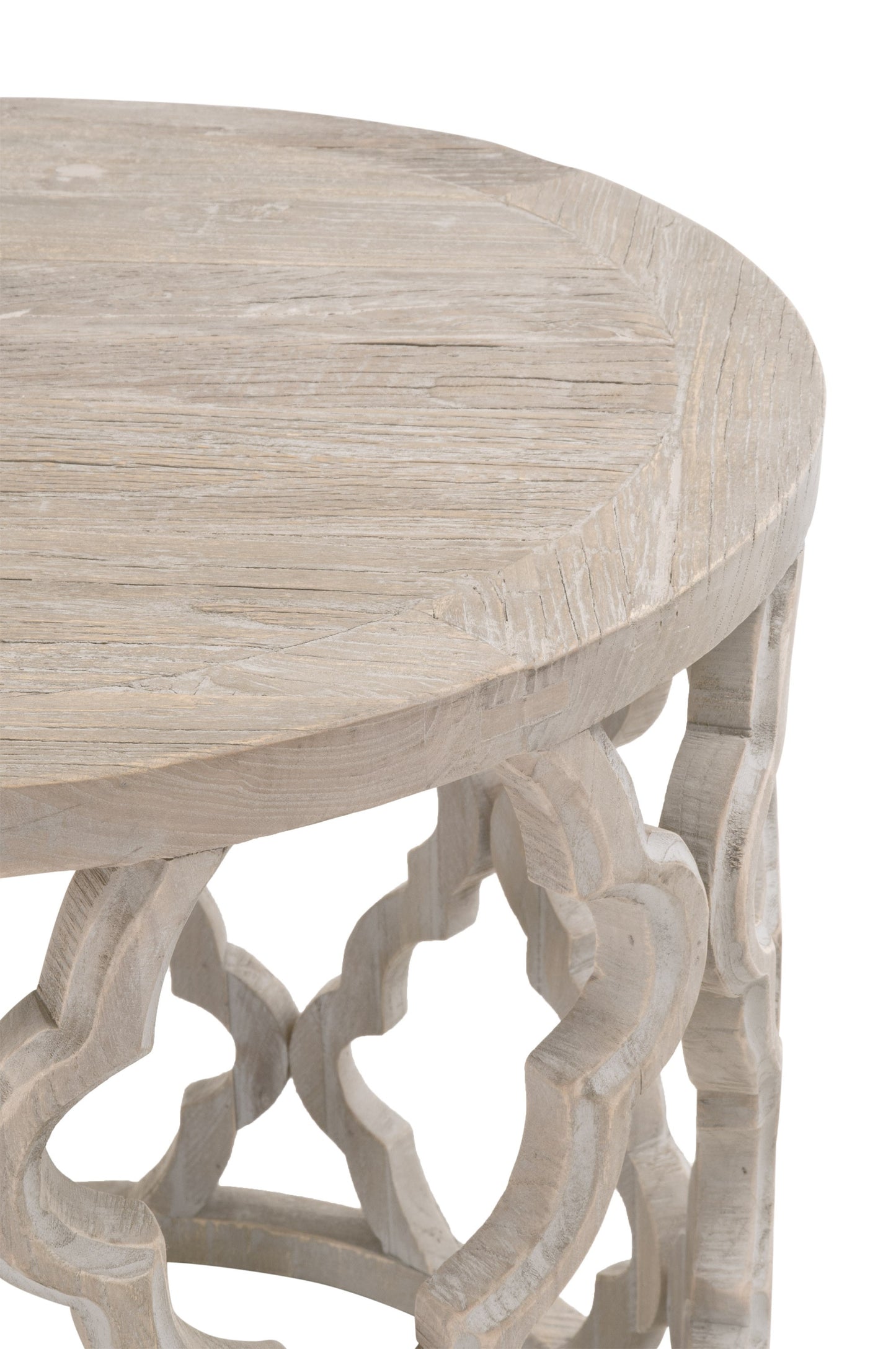 24" Smoke Gray Solid Wood Quatrefoil Round End Table