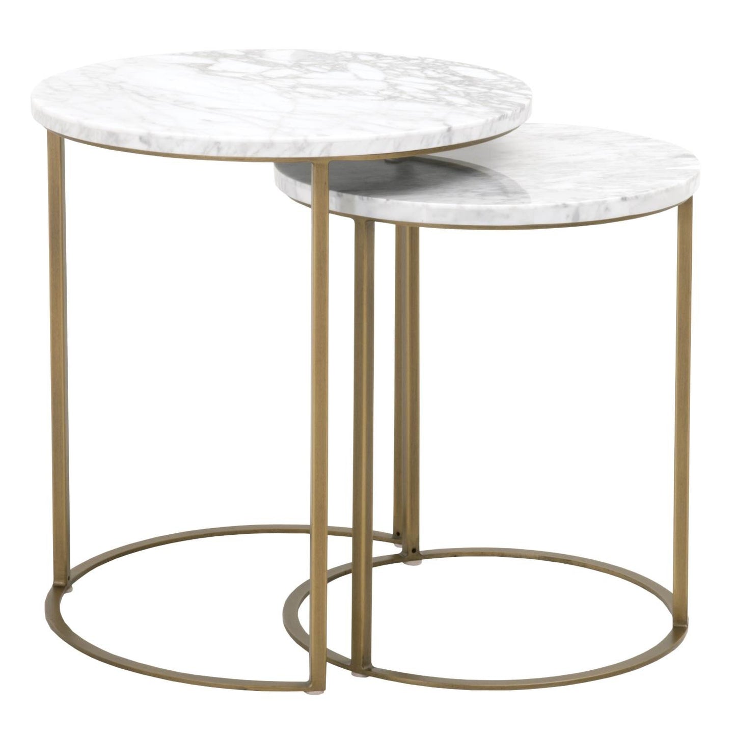 Set Of Two 21" Gold And White Marble Round Nested Tables