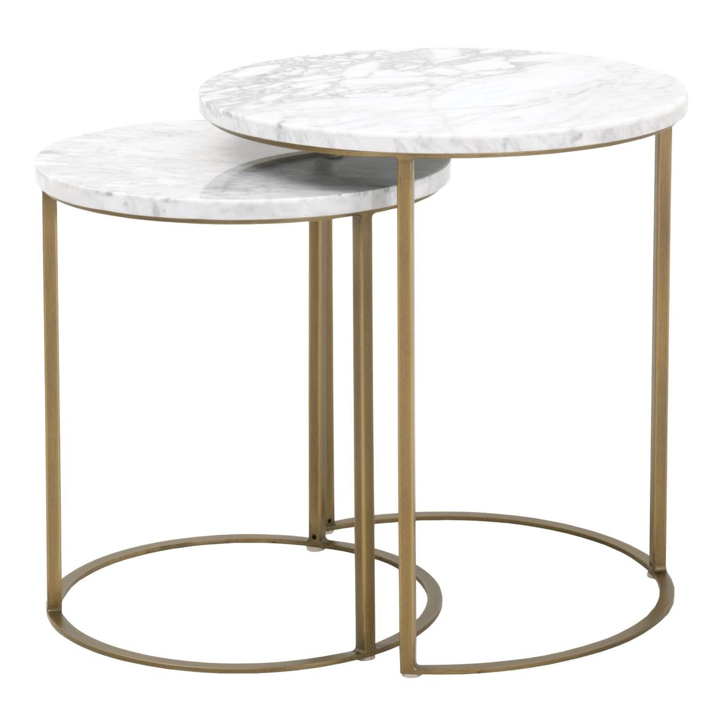 Set Of Two 21" Gold And White Marble Round Nested Tables
