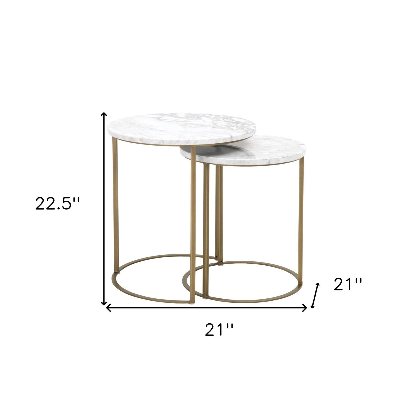 Set Of Two 21" Gold And White Marble Round Nested Tables