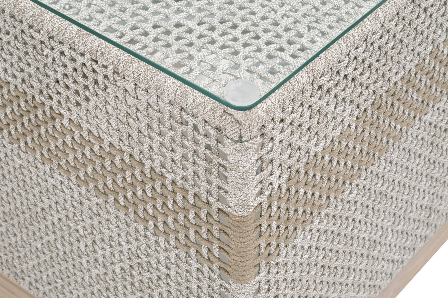 22" Taupe and White Rope and Glass Indoor Outdoor End Table