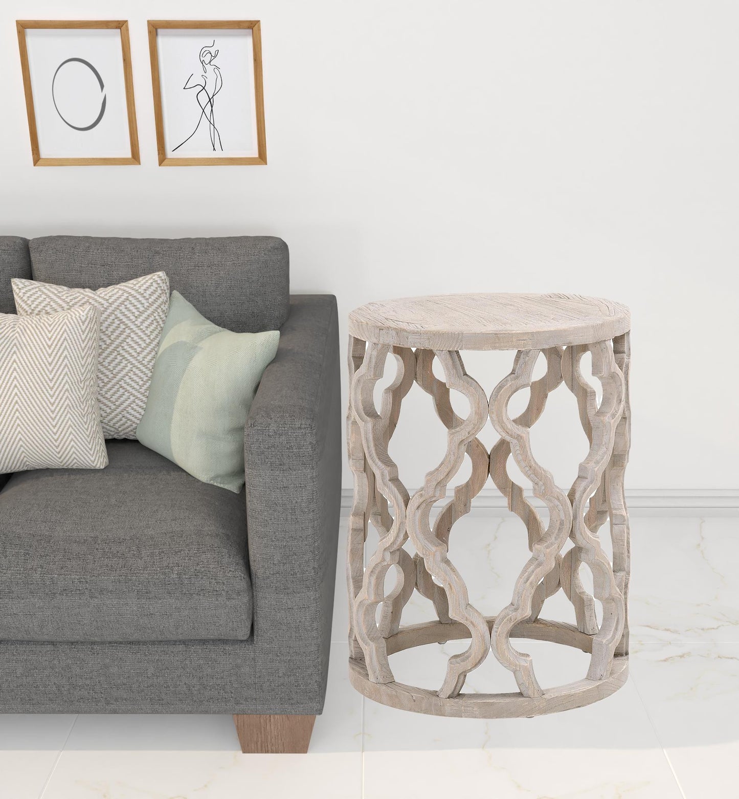 18" Smoke Gray Solid Wood Round End Table
