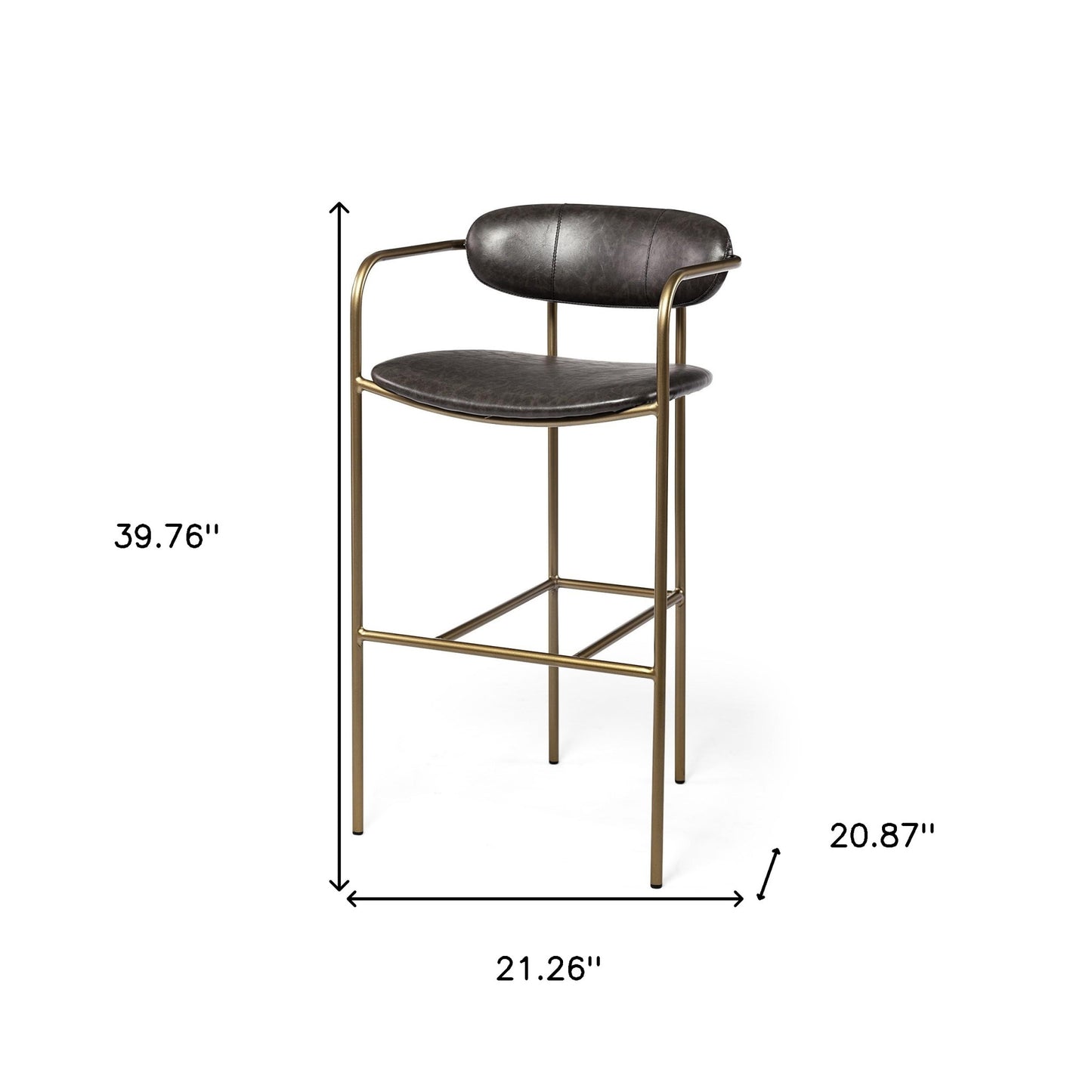 30" Brown And Gold Faux Leather And Steel Bar Height Bar Chair With Footrest