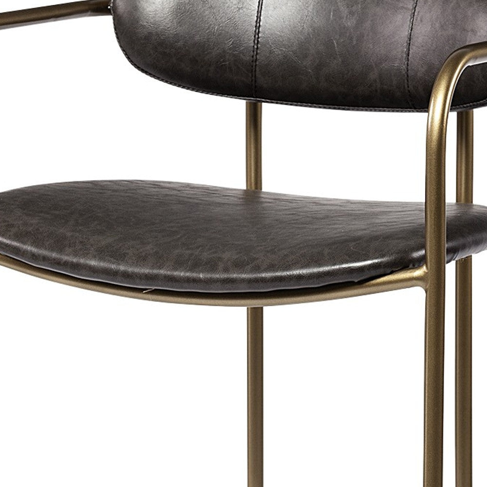 30" Brown And Gold Faux Leather And Steel Bar Height Bar Chair With Footrest