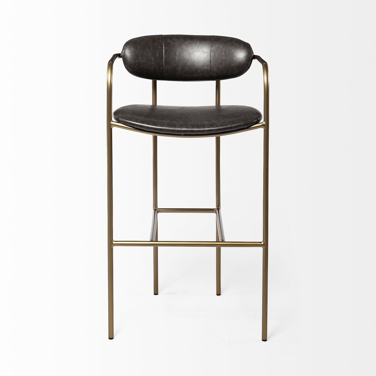 30" Brown And Gold Faux Leather And Steel Bar Height Bar Chair With Footrest