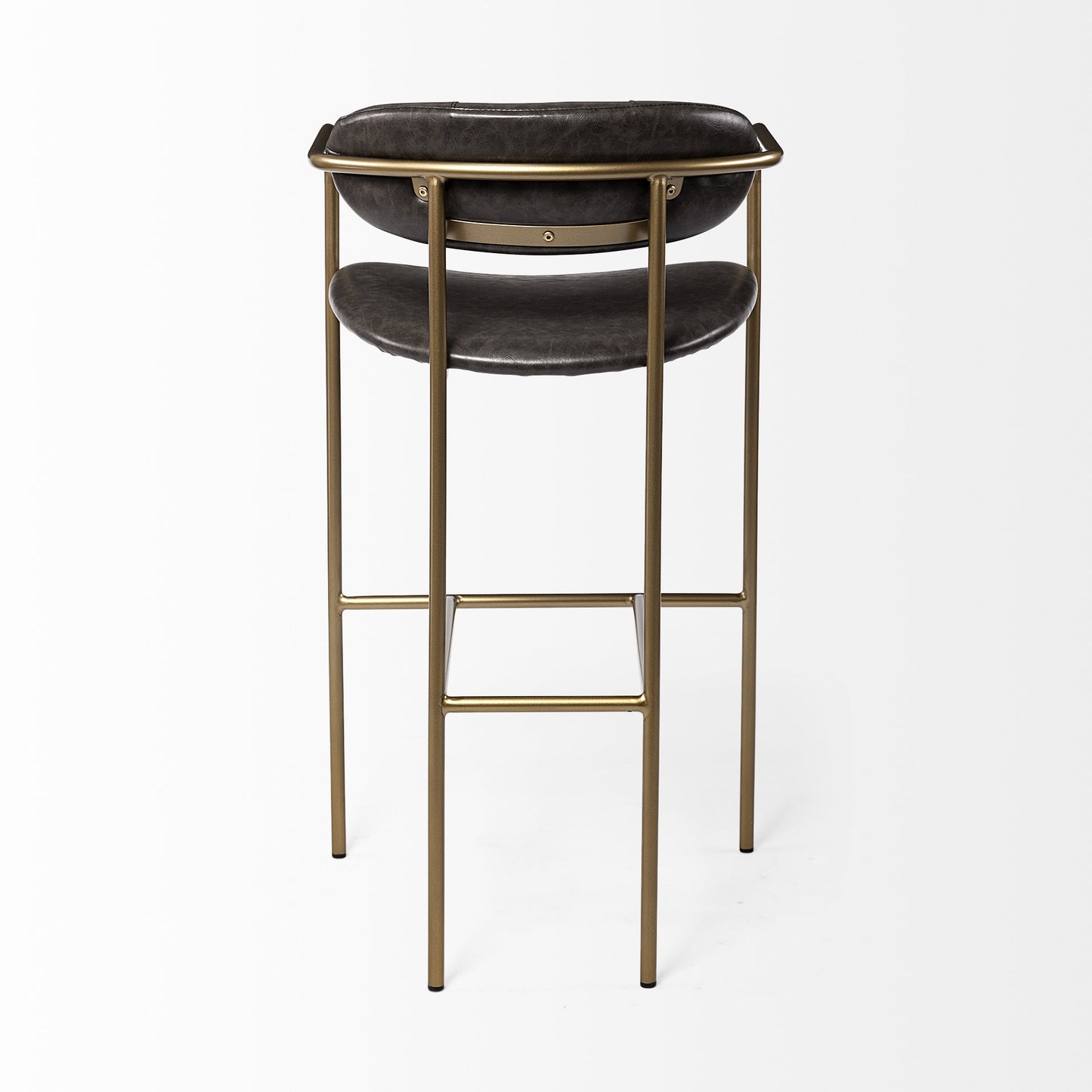 30" Brown And Gold Faux Leather And Steel Bar Height Bar Chair With Footrest