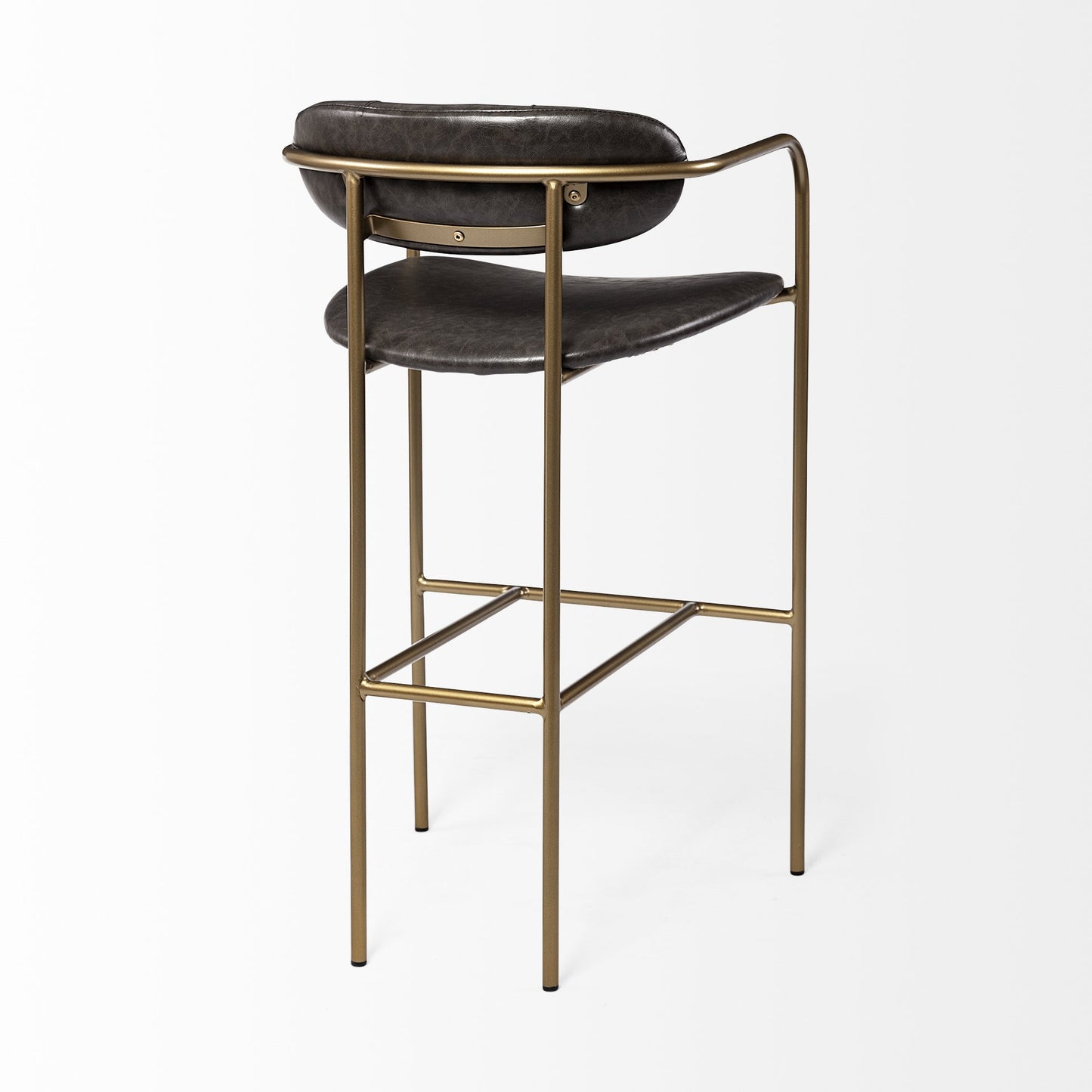 30" Brown And Gold Faux Leather And Steel Bar Height Bar Chair With Footrest