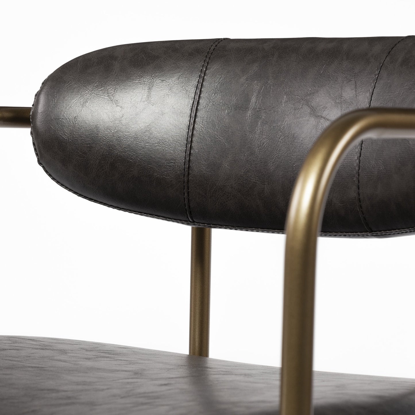 30" Brown And Gold Faux Leather And Steel Bar Height Bar Chair With Footrest