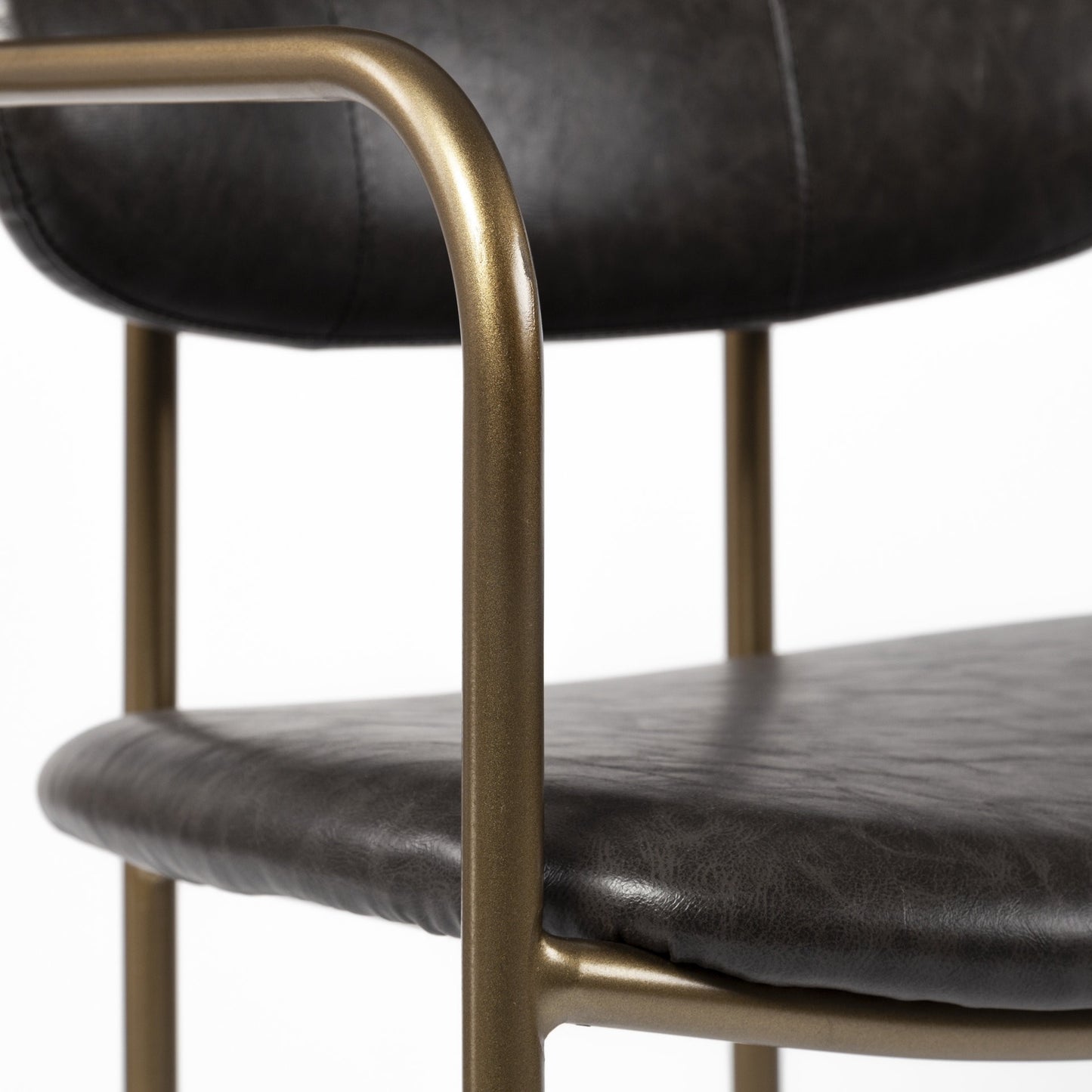 30" Brown And Gold Faux Leather And Steel Bar Height Bar Chair With Footrest