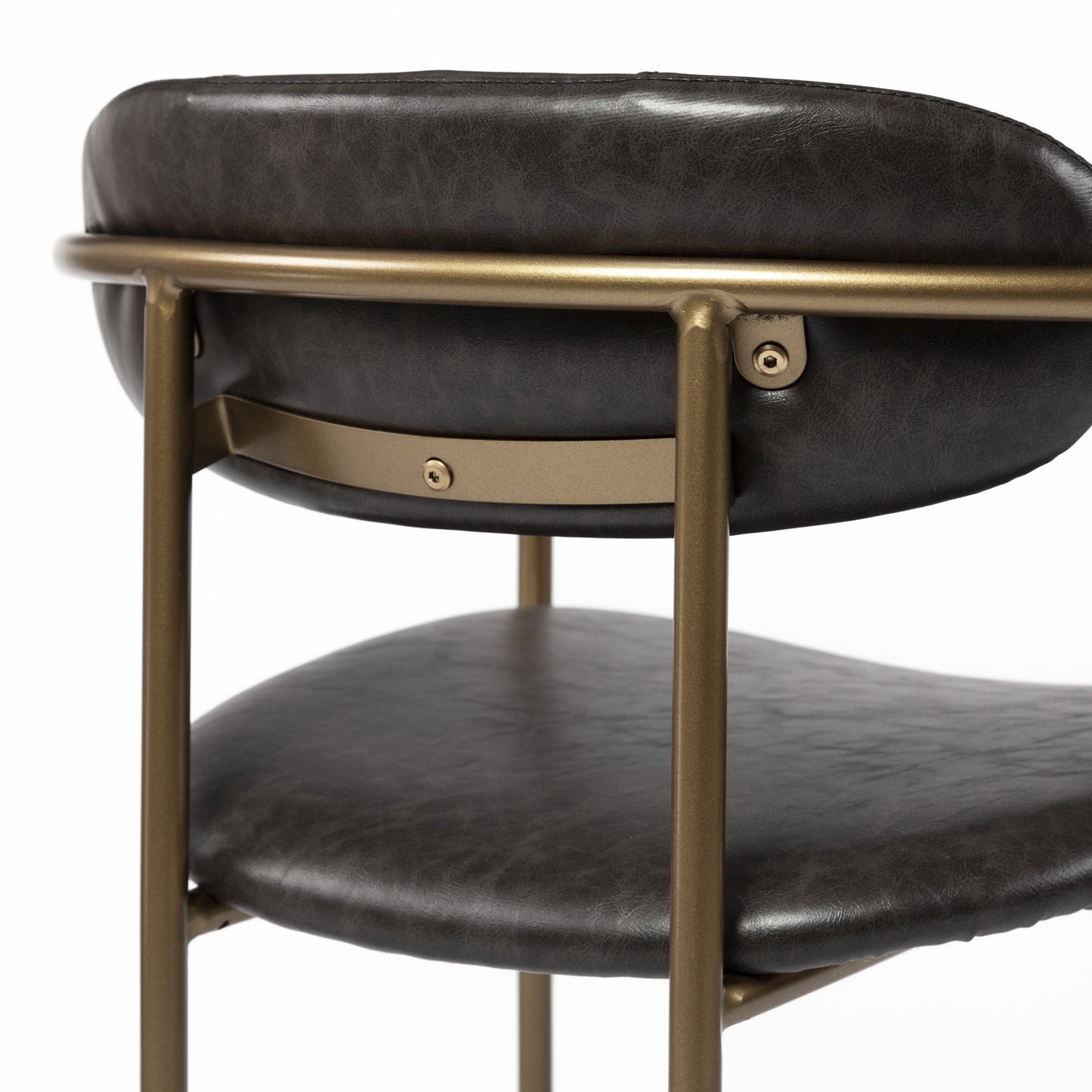 30" Brown And Gold Faux Leather And Steel Bar Height Bar Chair With Footrest