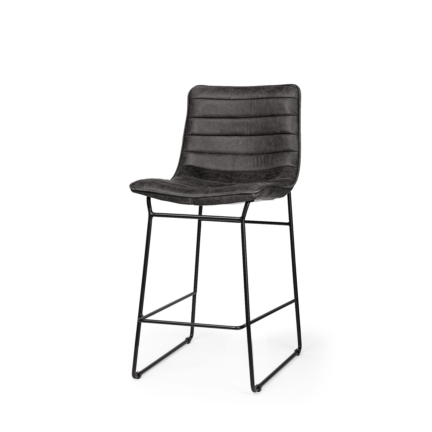 29" Black Iron Counter Height Bar Chair With Footrest