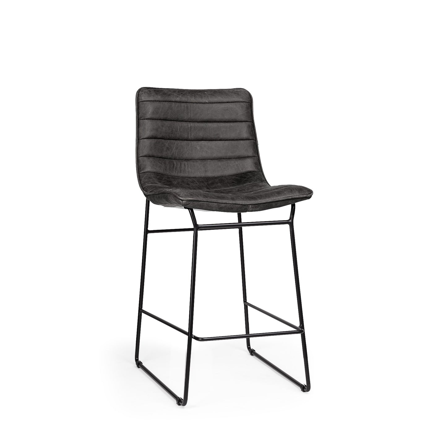 29" Black Iron Counter Height Bar Chair With Footrest