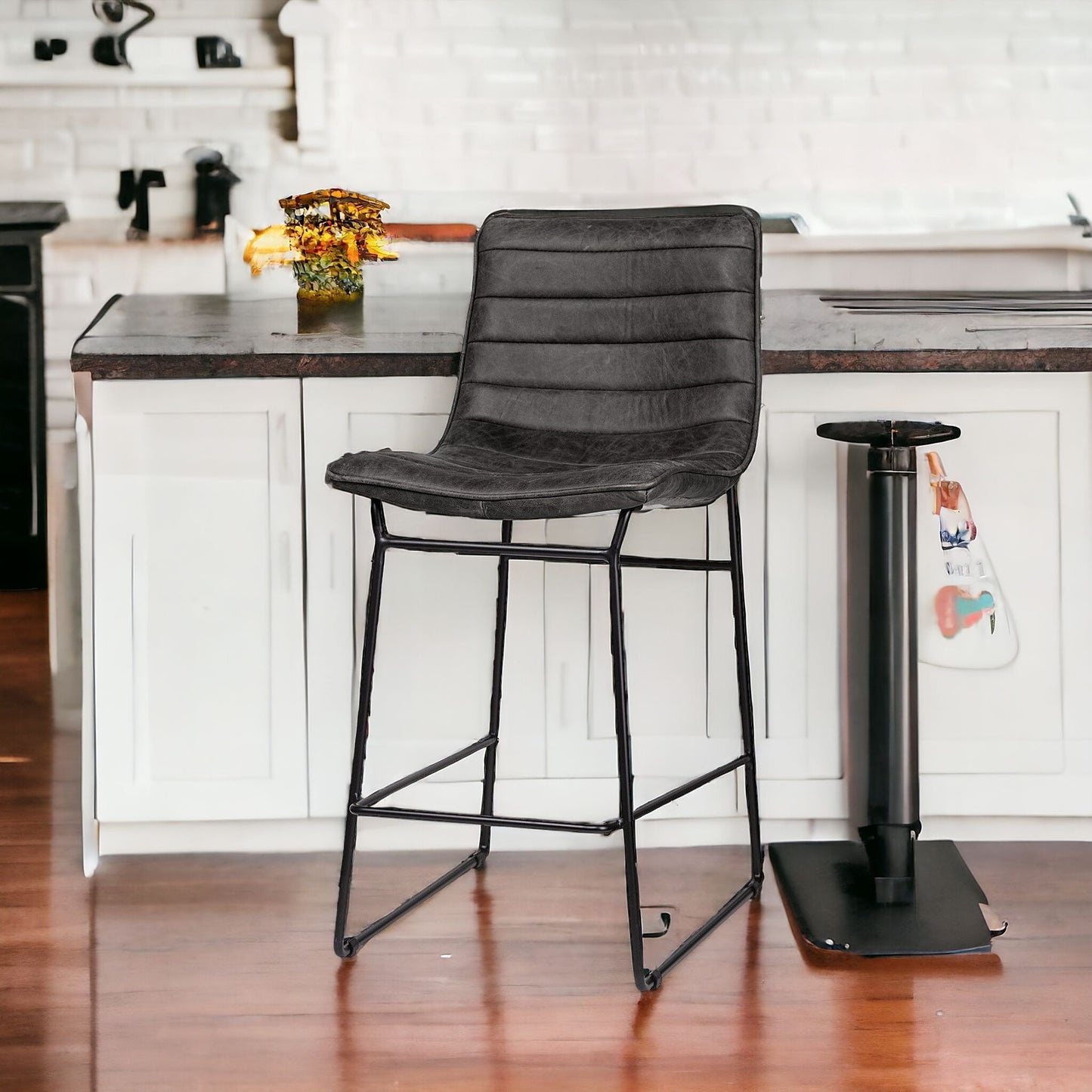 29" Black Iron Counter Height Bar Chair With Footrest