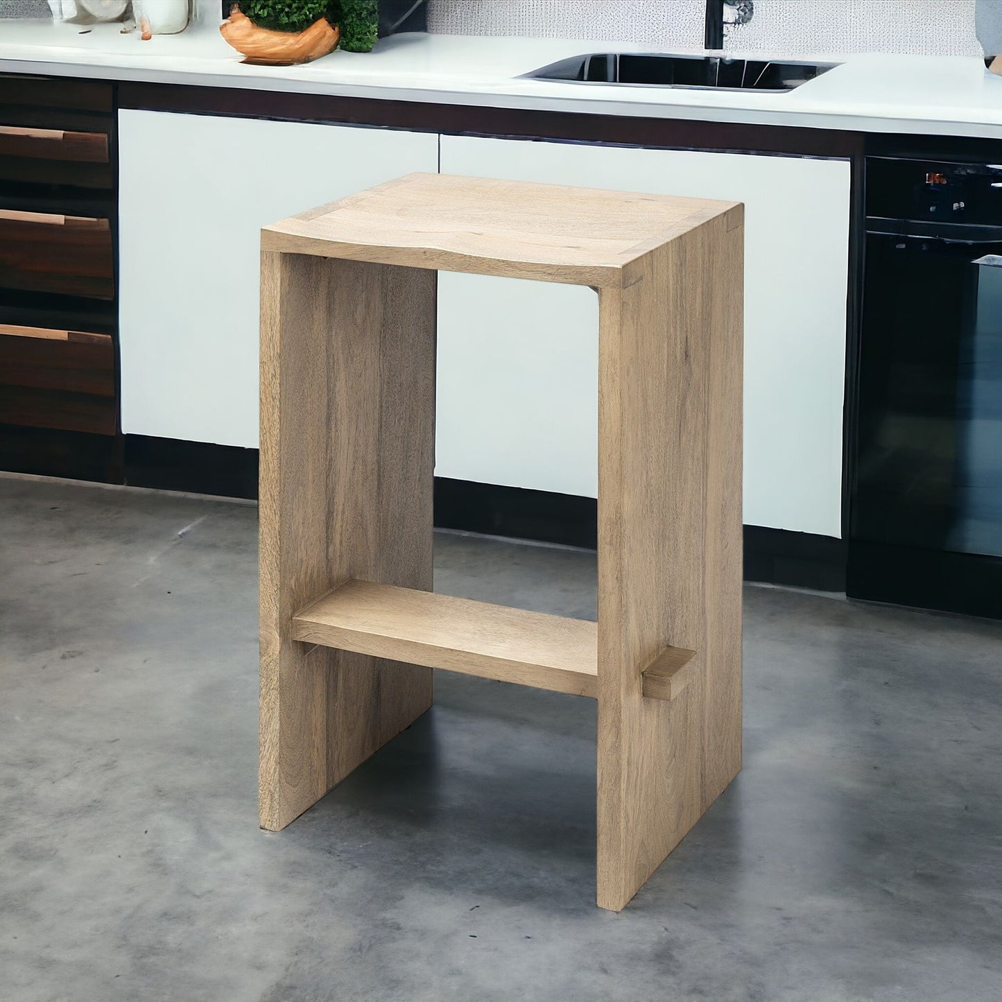 26" Brown Solid and Manufactured Wood Backless Counter Height Bar Chair With Footrest