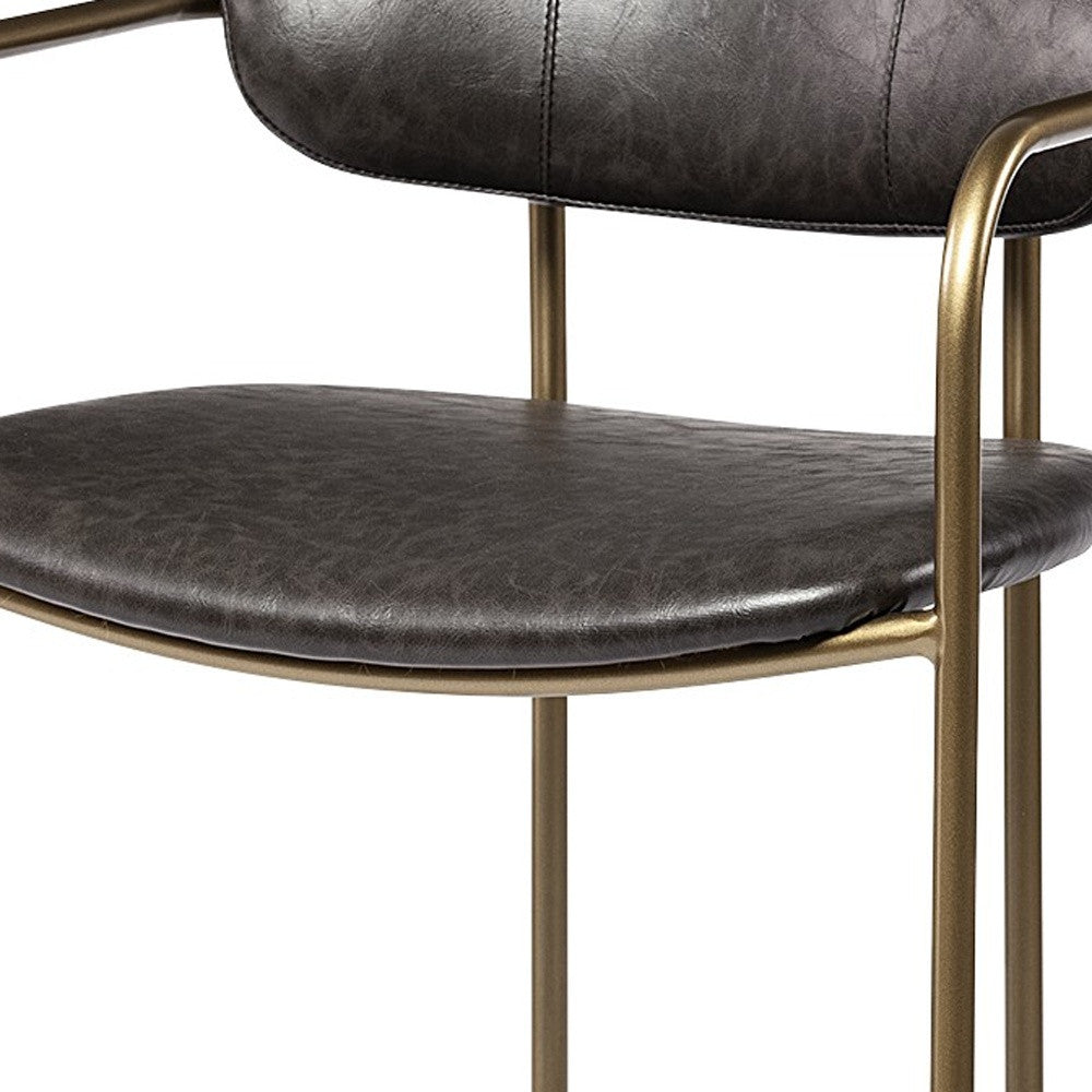 Brown Leather Gold Framed Counter Stool