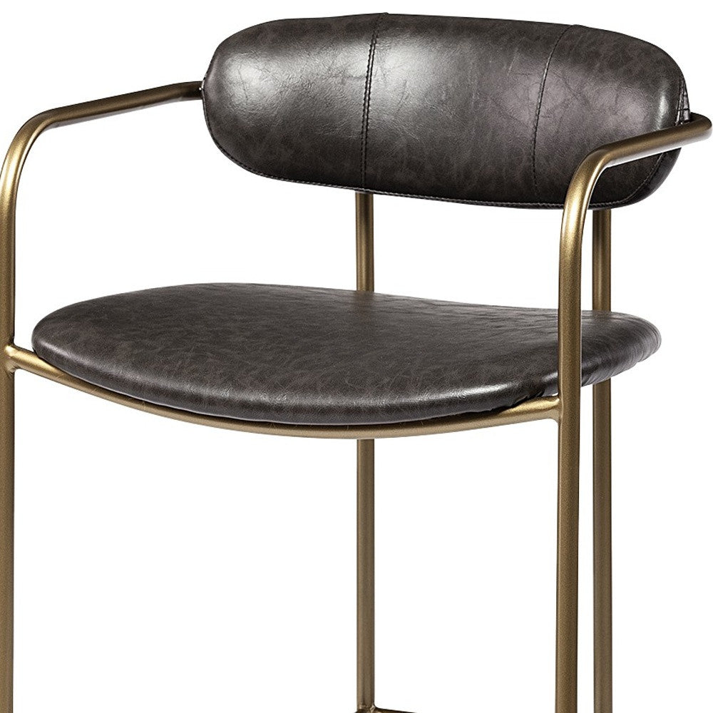 Brown Leather Gold Framed Counter Stool