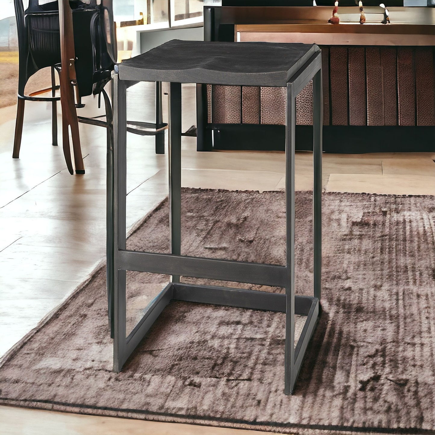 30" Black Solid and Manufactured Wood Backless Bar Height Bar Chair With Footrest