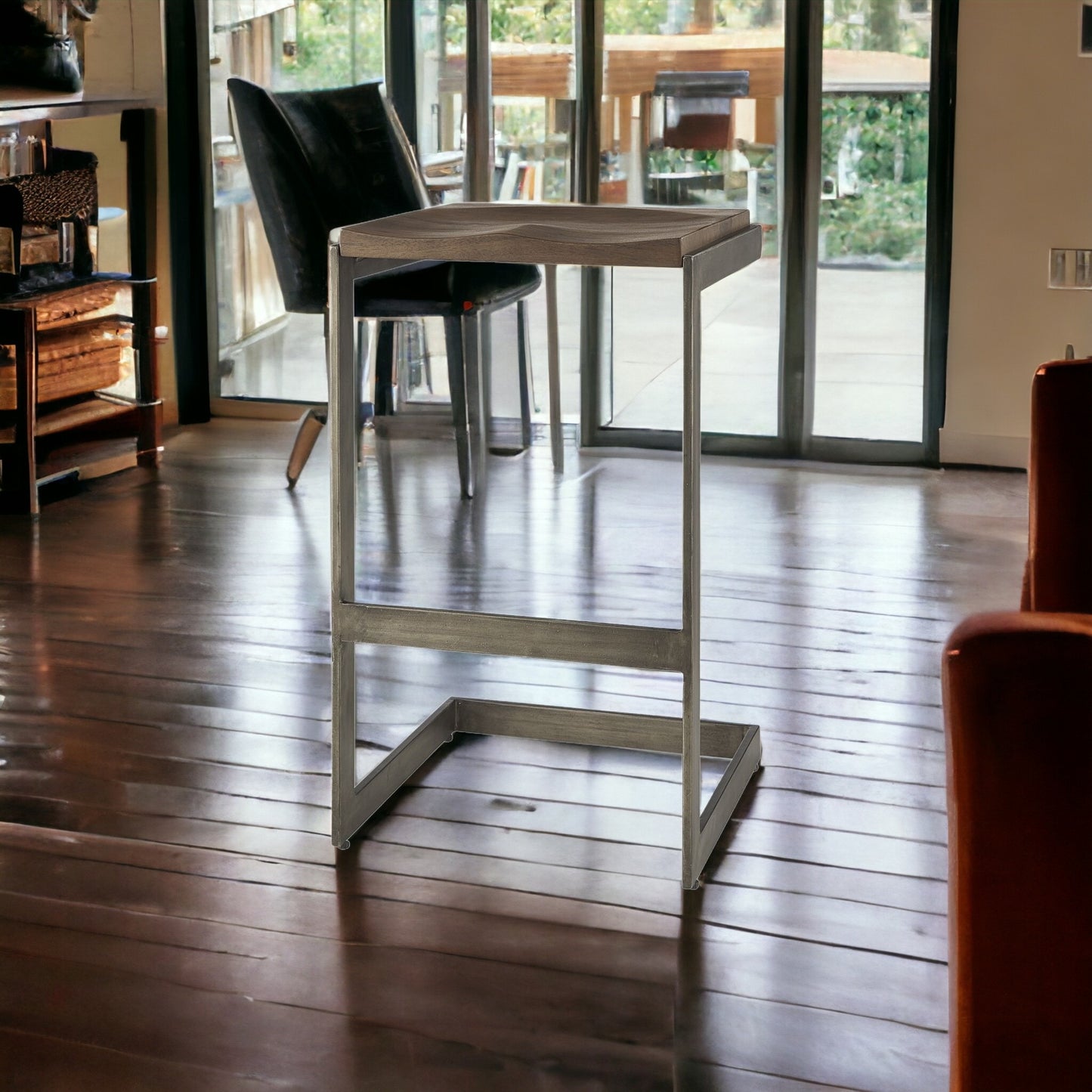 30" Warm Brown Cheeky Wood And Metal Bar Stool
