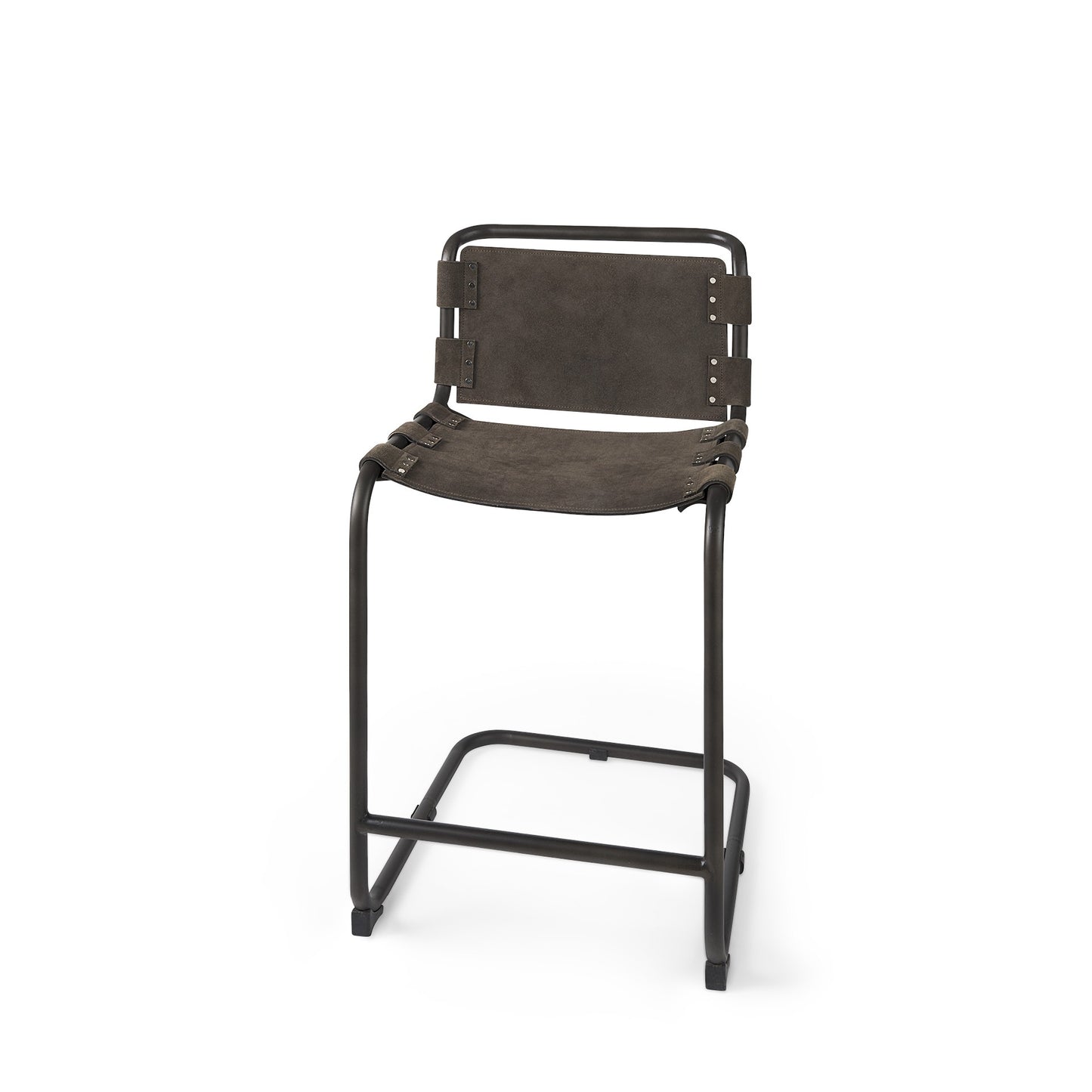 38" Black Leather Bar Chair With Footrest