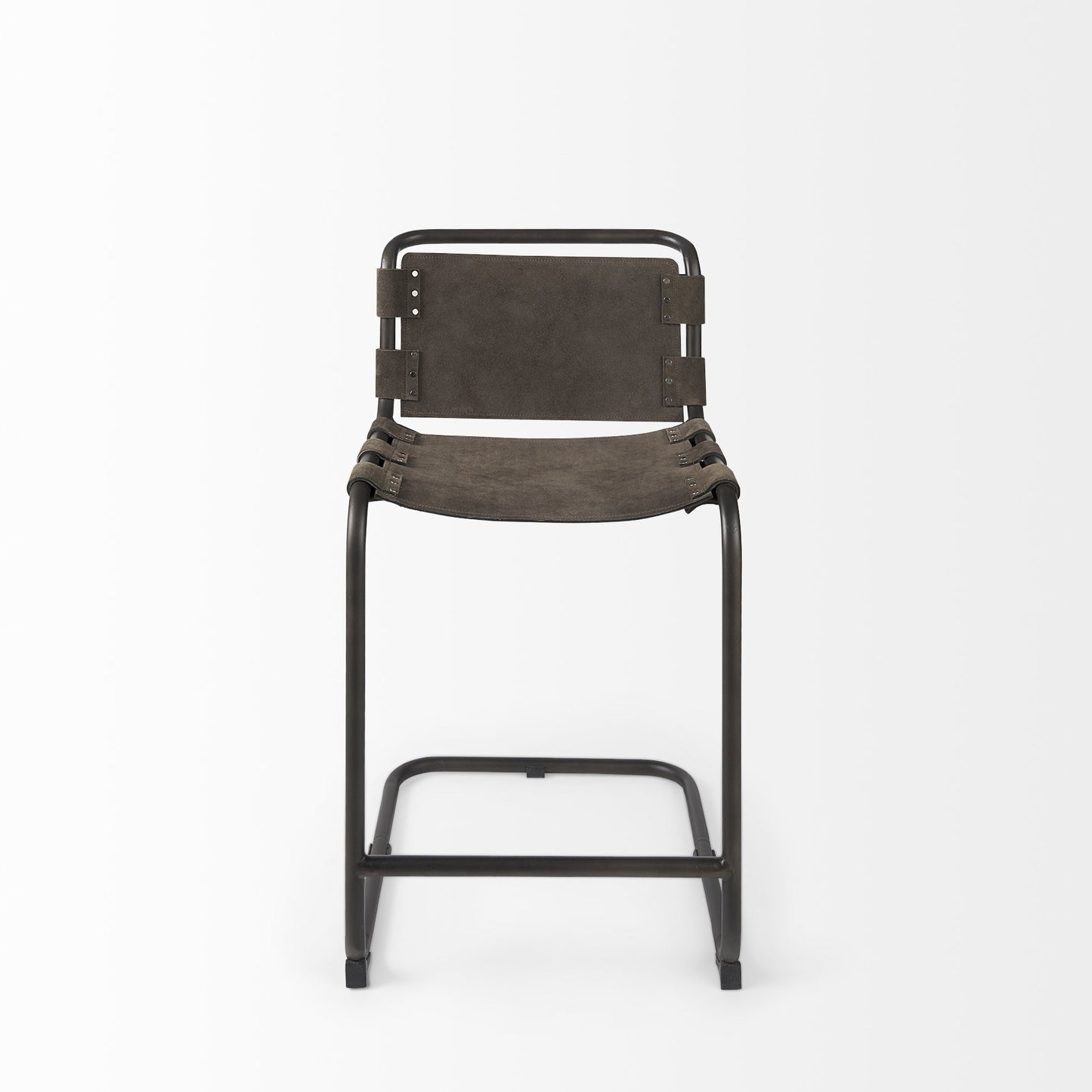 38" Black Leather Bar Chair With Footrest