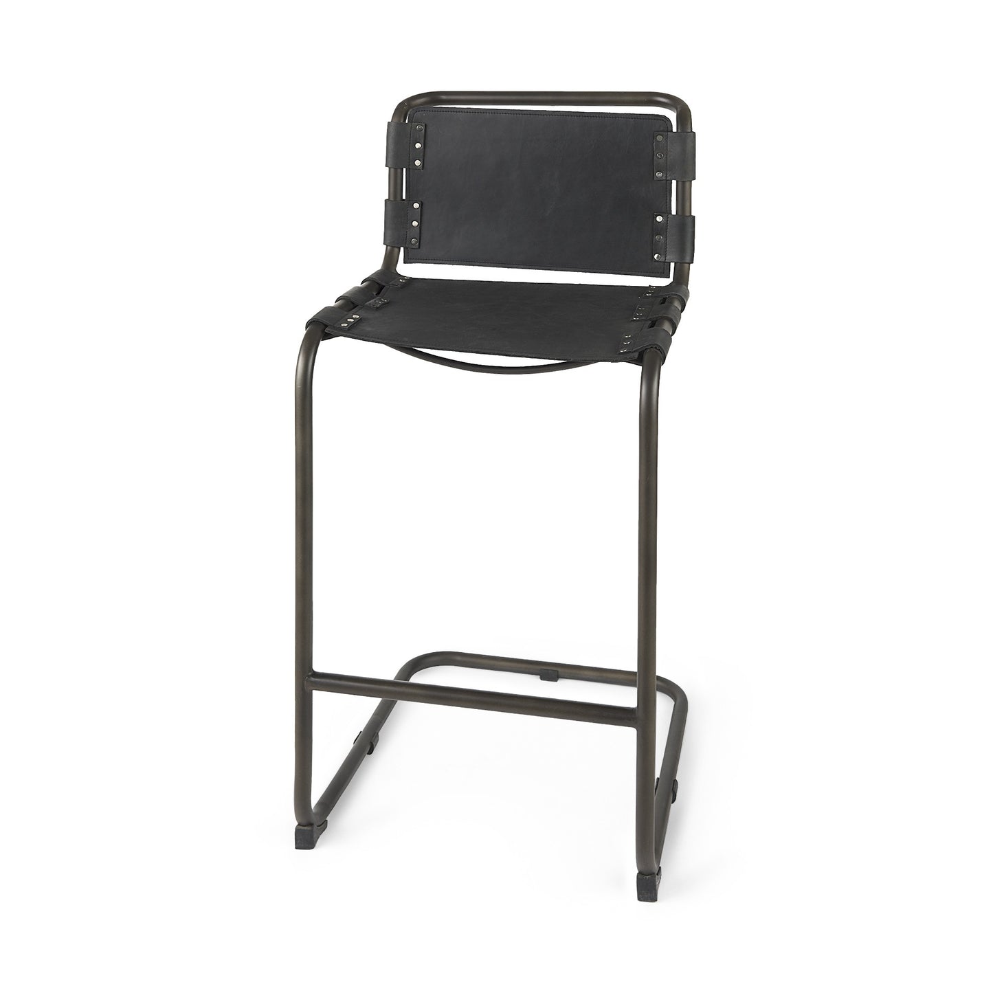 42" Black Leather Bar Chair With Footrest