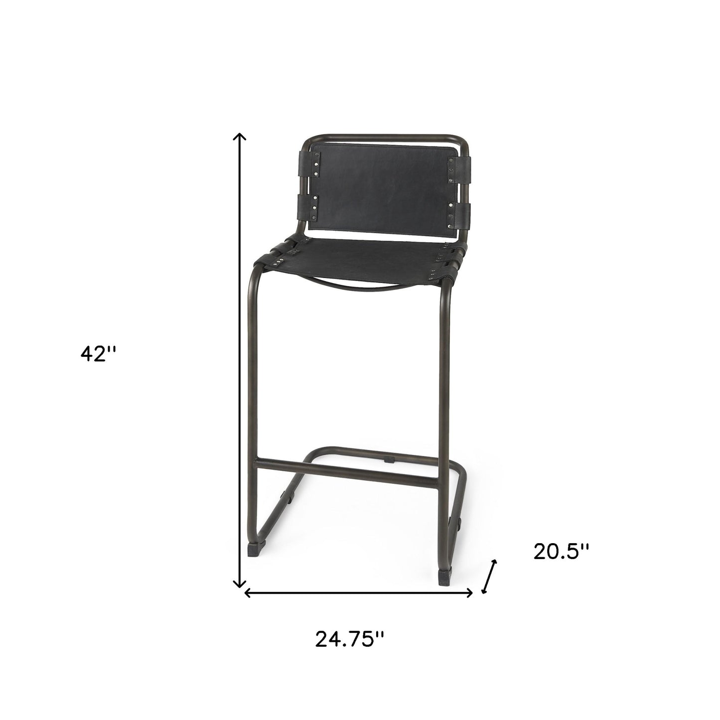 42" Black Leather Bar Chair With Footrest