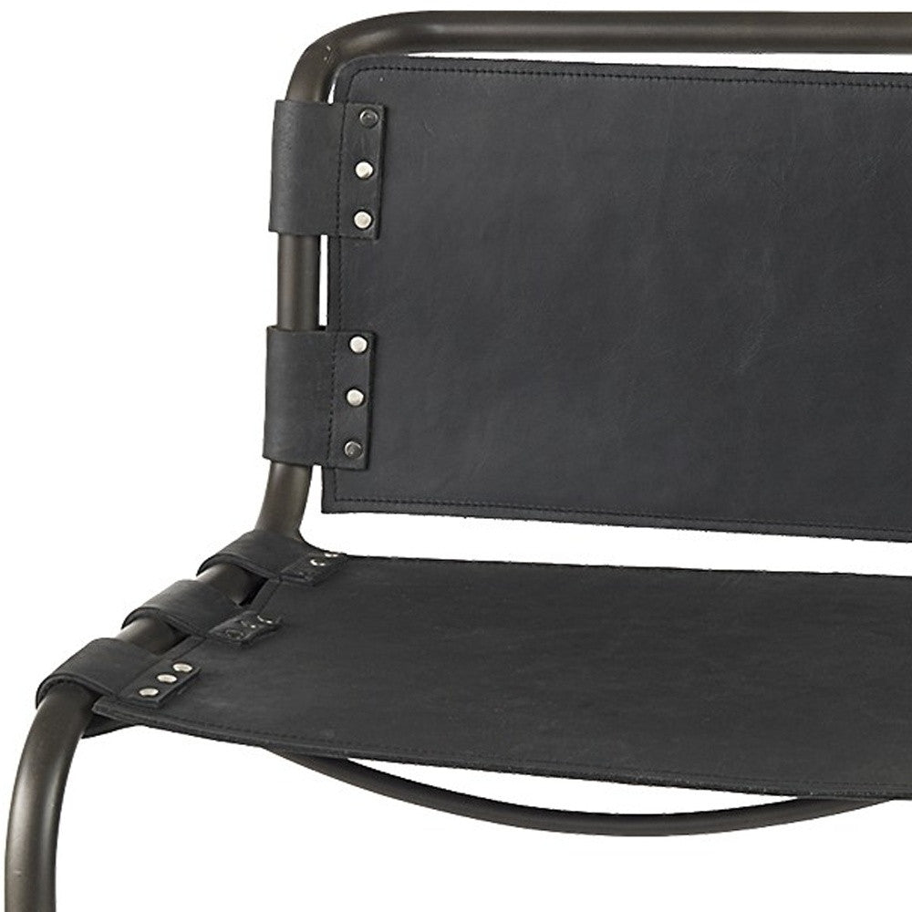 42" Black Leather Bar Chair With Footrest
