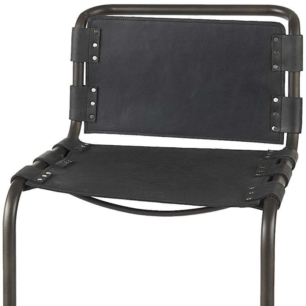 42" Black Leather Bar Chair With Footrest