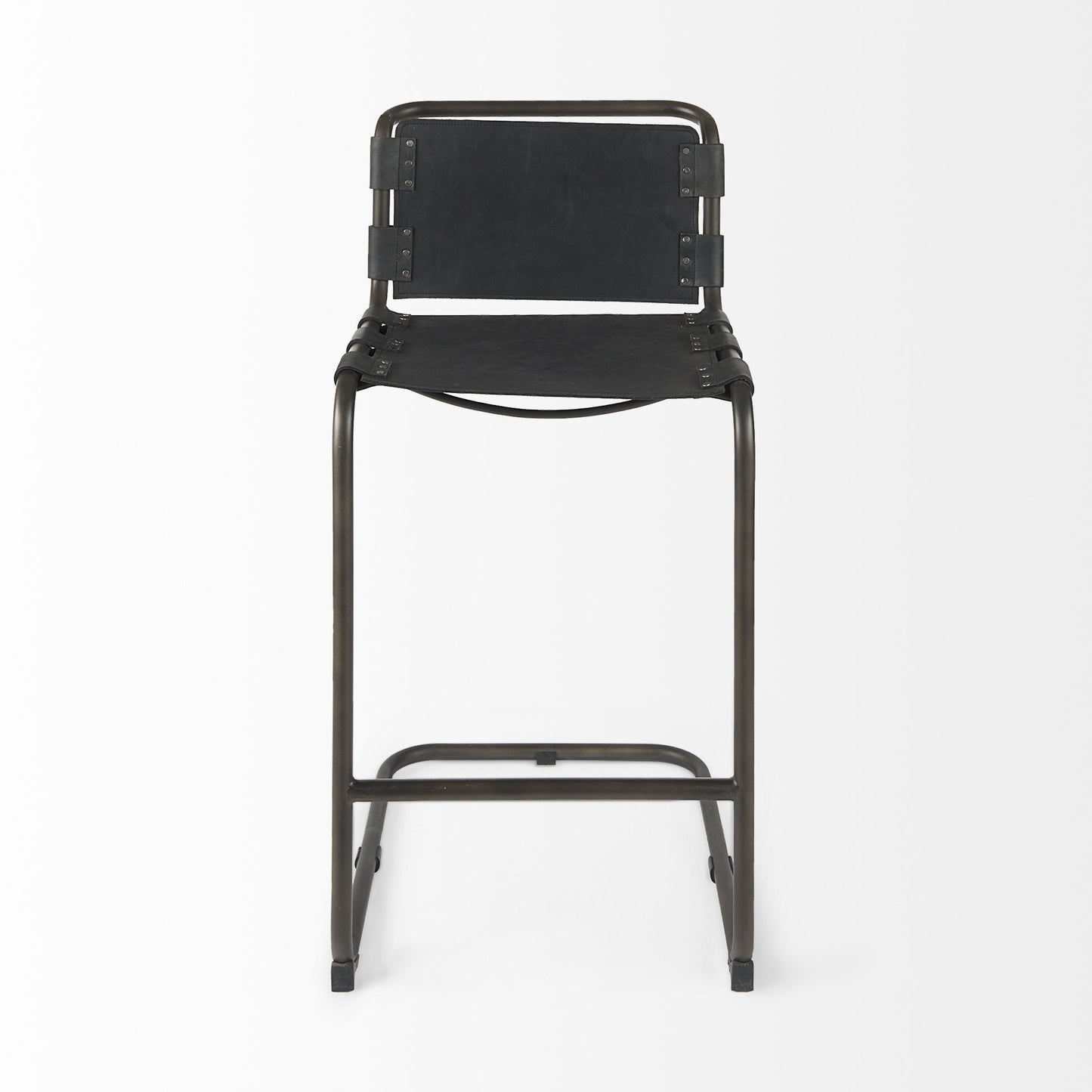 42" Black Leather Bar Chair With Footrest
