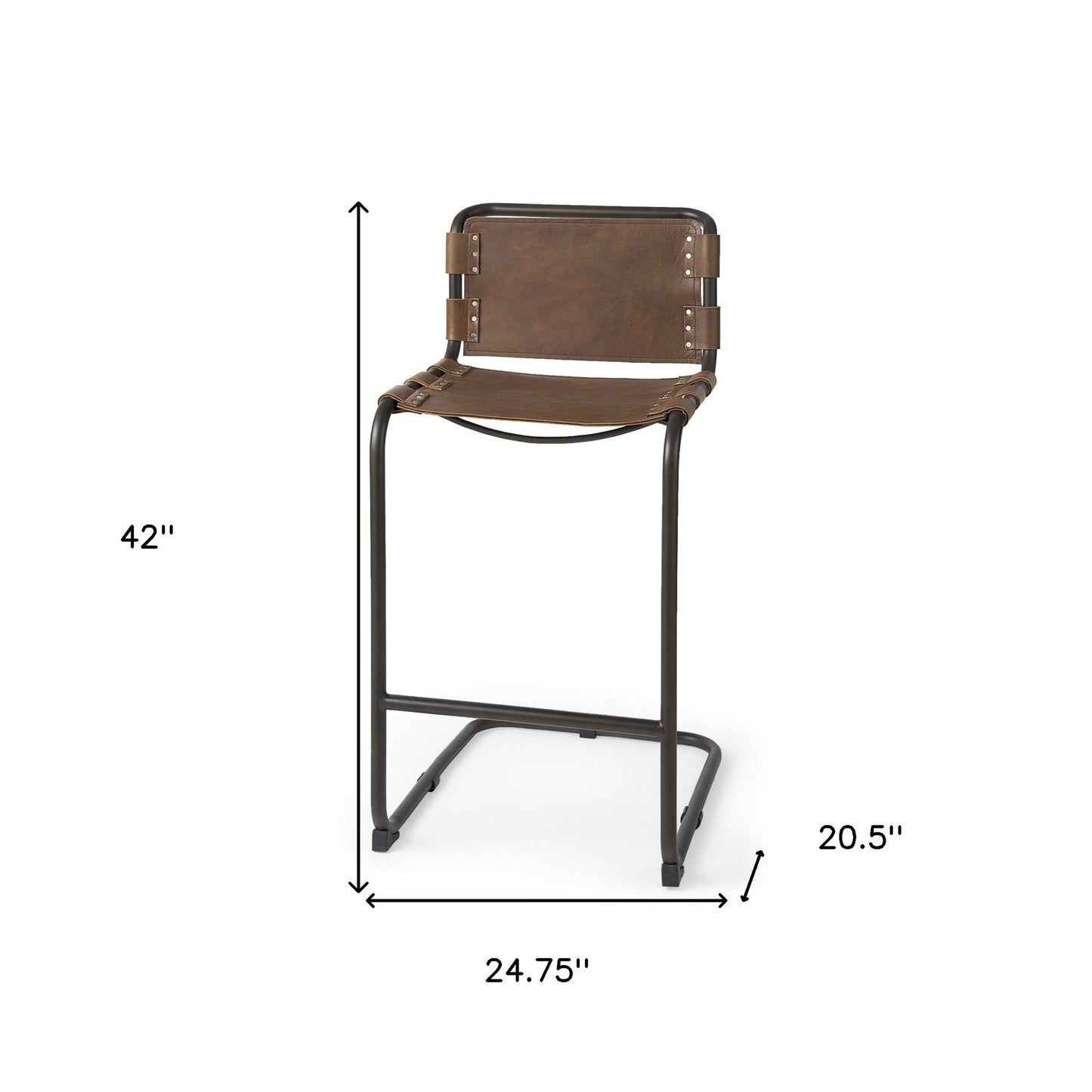 Light Brown Leather Iron Framed Bar Stool