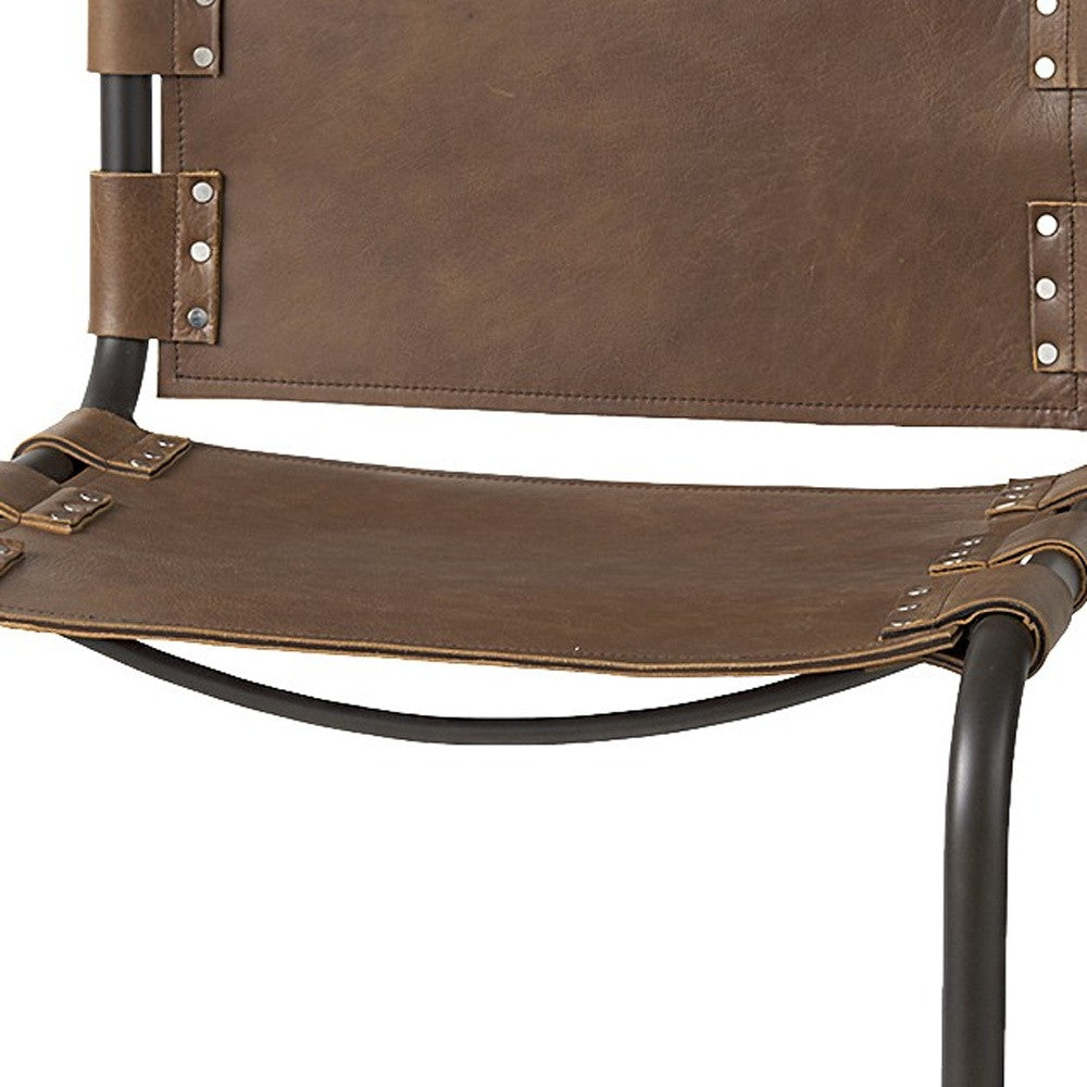 Light Brown Leather Iron Framed Bar Stool