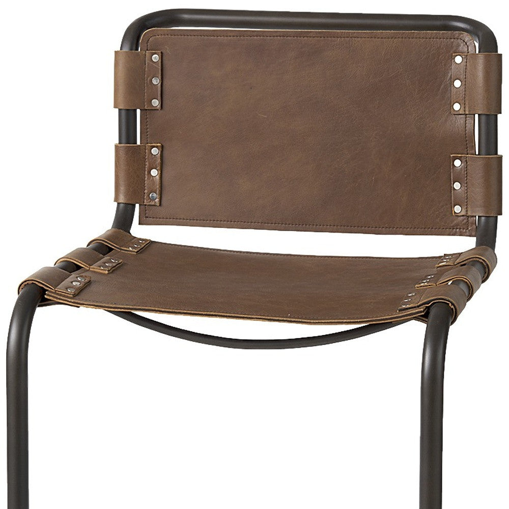 Light Brown Leather Iron Framed Bar Stool