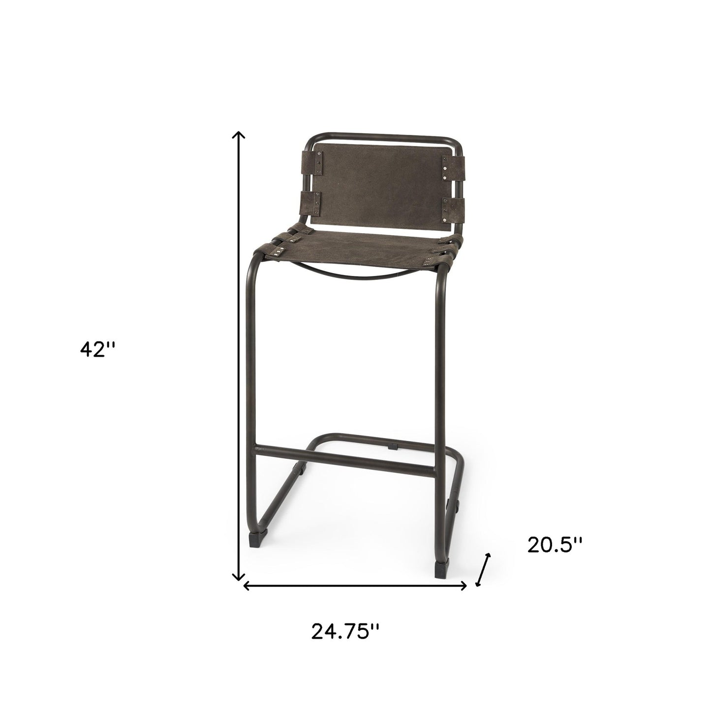 42" Brown And Black Leather Bar Chair With Footrest