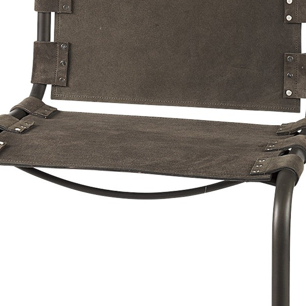 42" Brown And Black Leather Bar Chair With Footrest