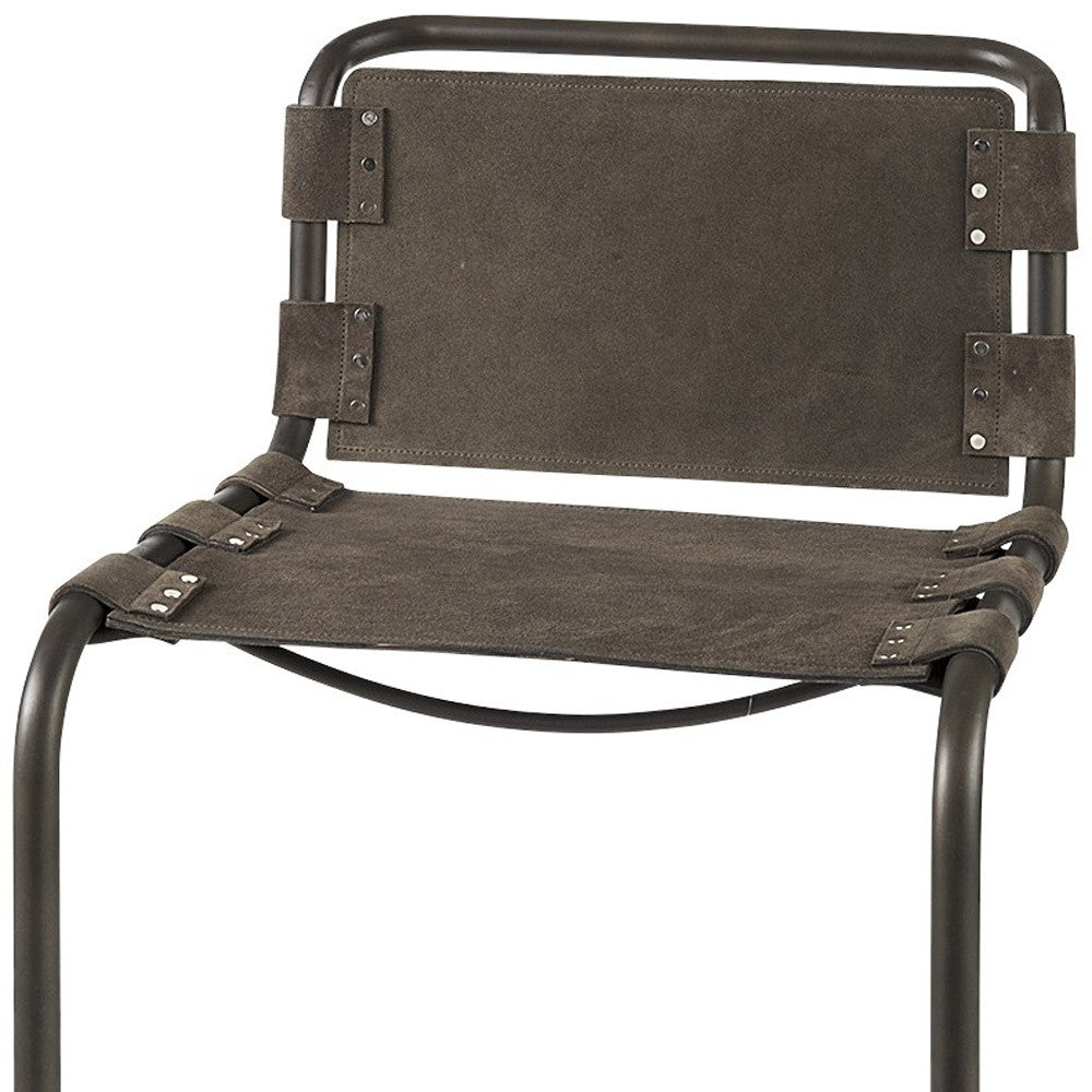 42" Brown And Black Leather Bar Chair With Footrest