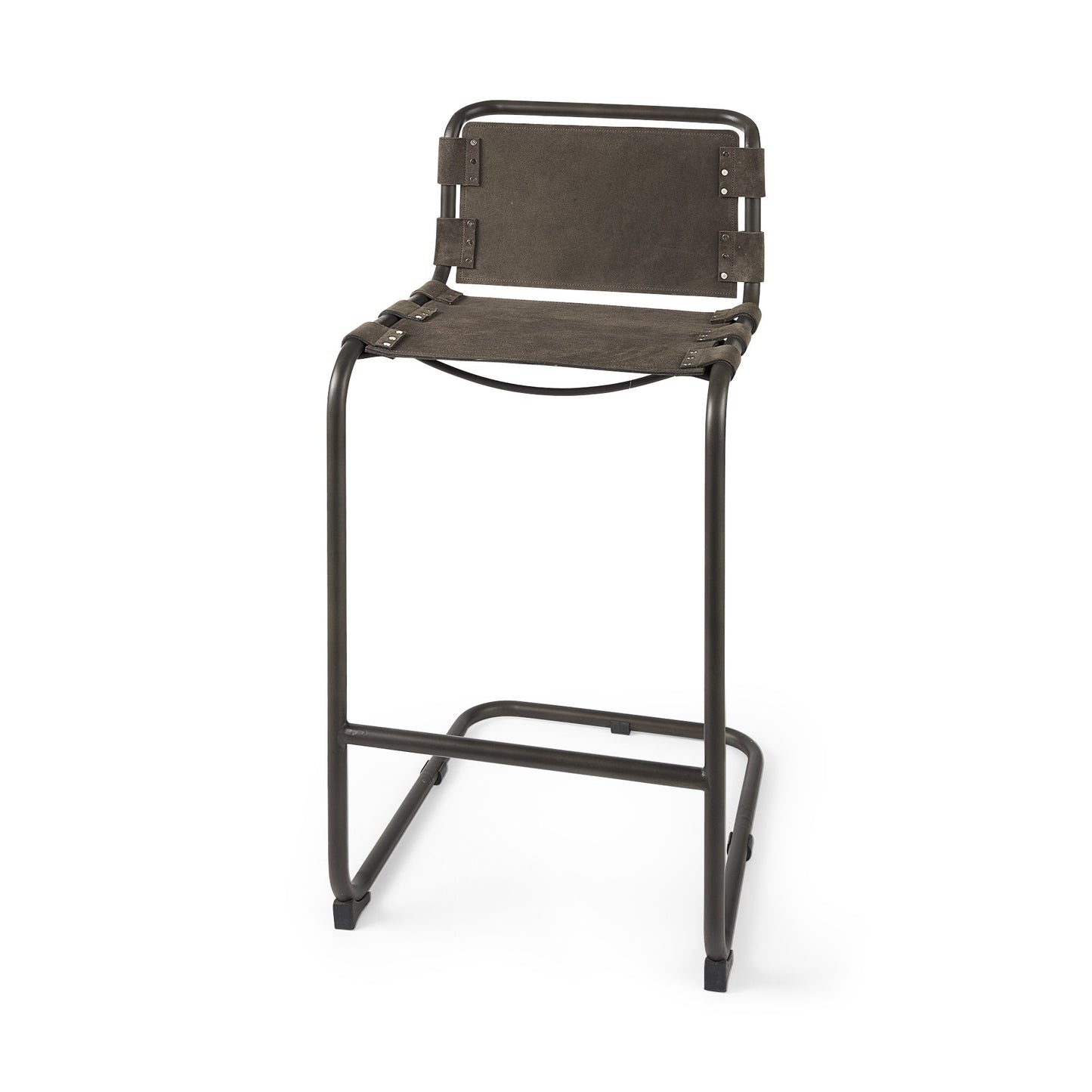42" Brown And Black Leather Bar Chair With Footrest