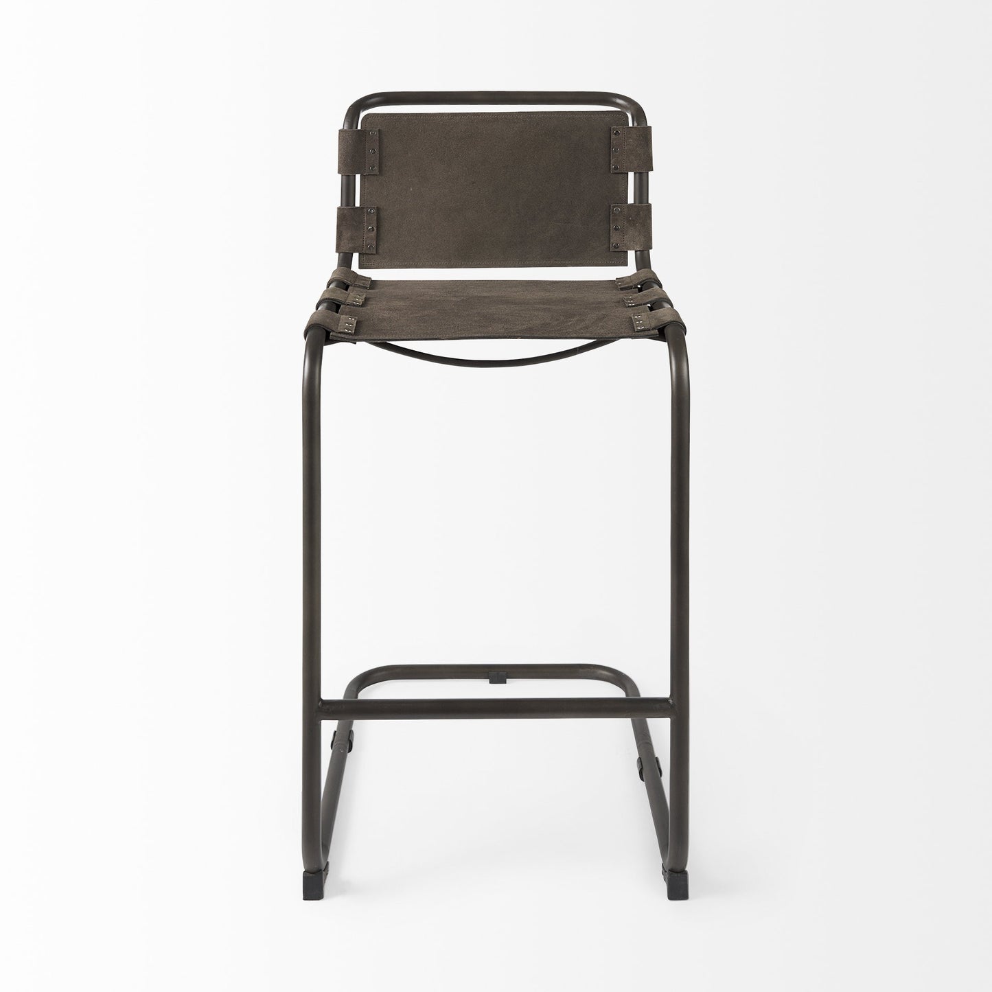 42" Brown And Black Leather Bar Chair With Footrest