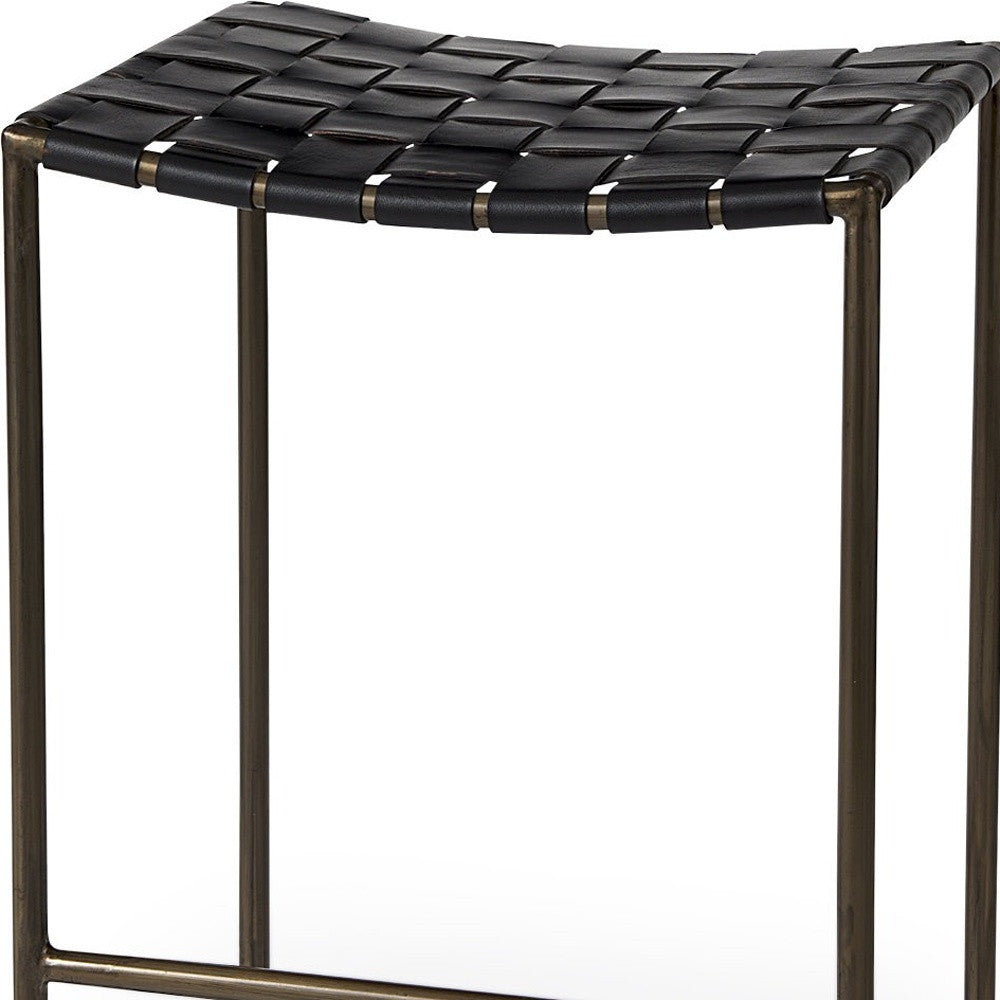 Black Woven Leather Counter Stool