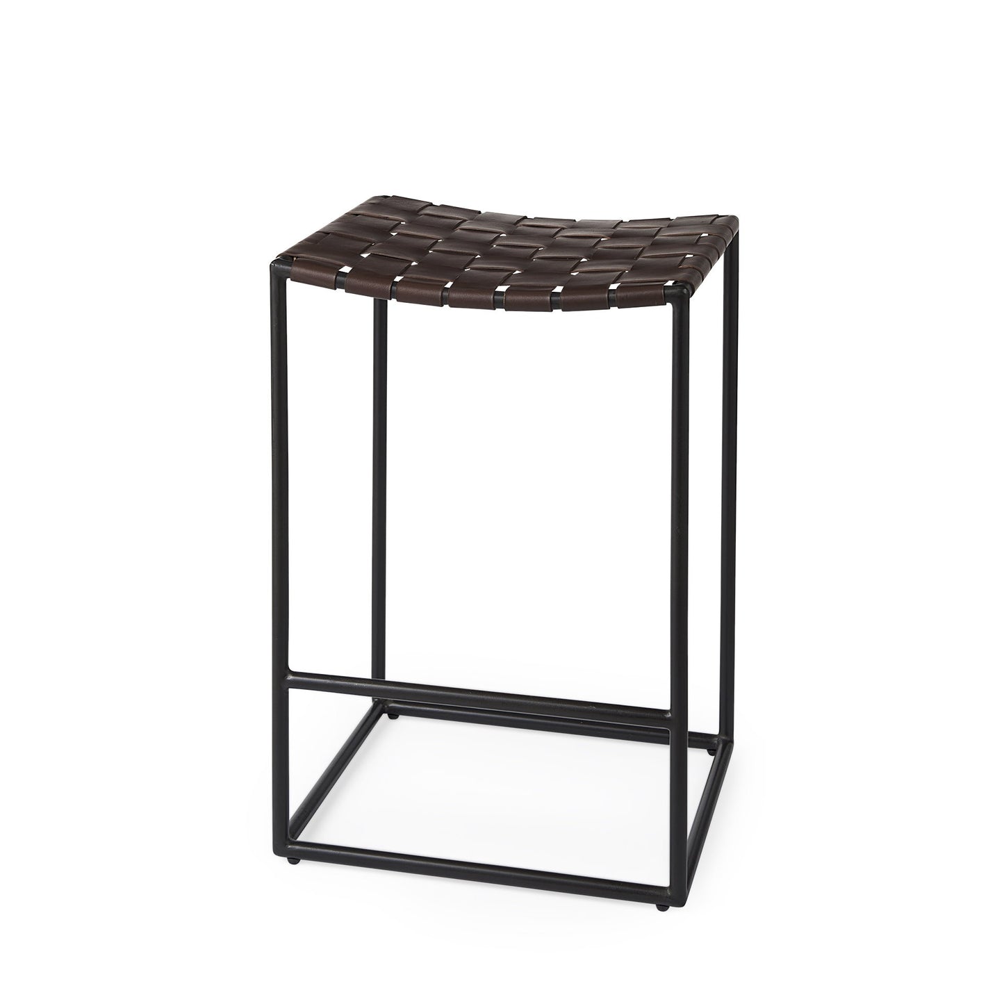26" Brown And Black Leather Backless Counter Height Bar Chair With Footrest