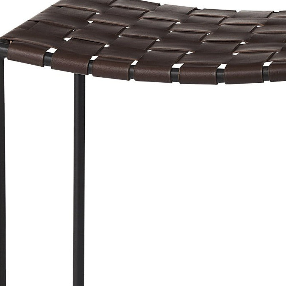 26" Brown And Black Leather Backless Counter Height Bar Chair With Footrest