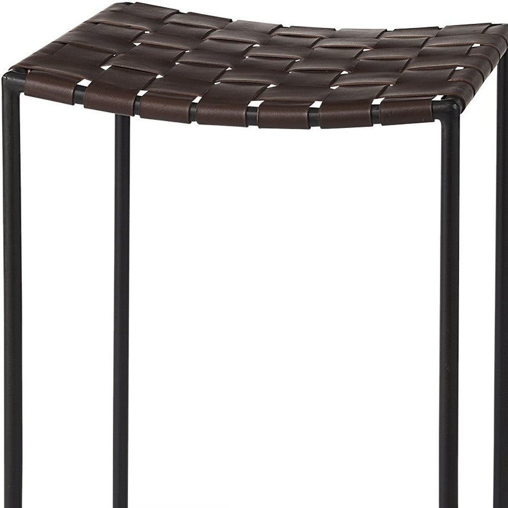 26" Brown And Black Leather Backless Counter Height Bar Chair With Footrest