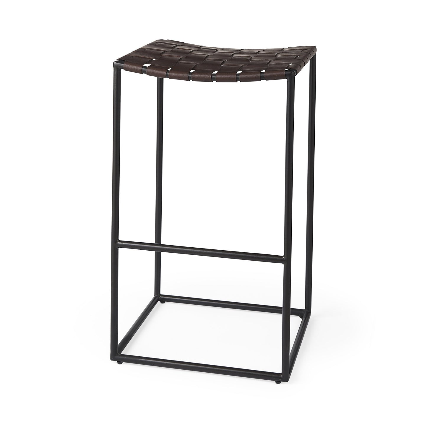 30" Brown And Black Leather Backless Bar height Bar Chair With Footrest