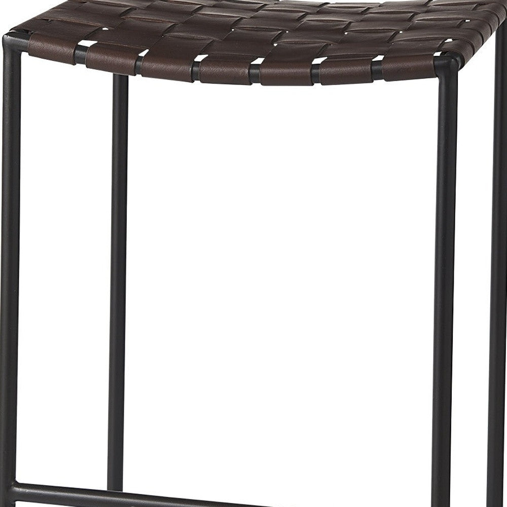 30" Brown And Black Leather Backless Bar height Bar Chair With Footrest